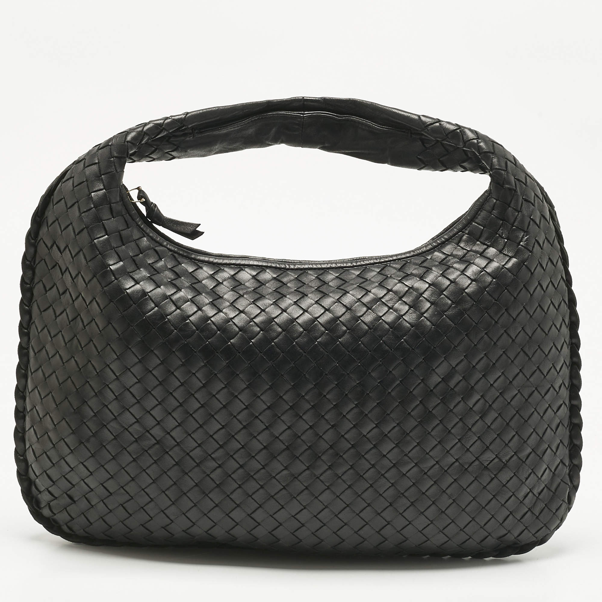 Pre Owned Bottega Veneta Black Intrecciato Leather Medium Veneta Hobo