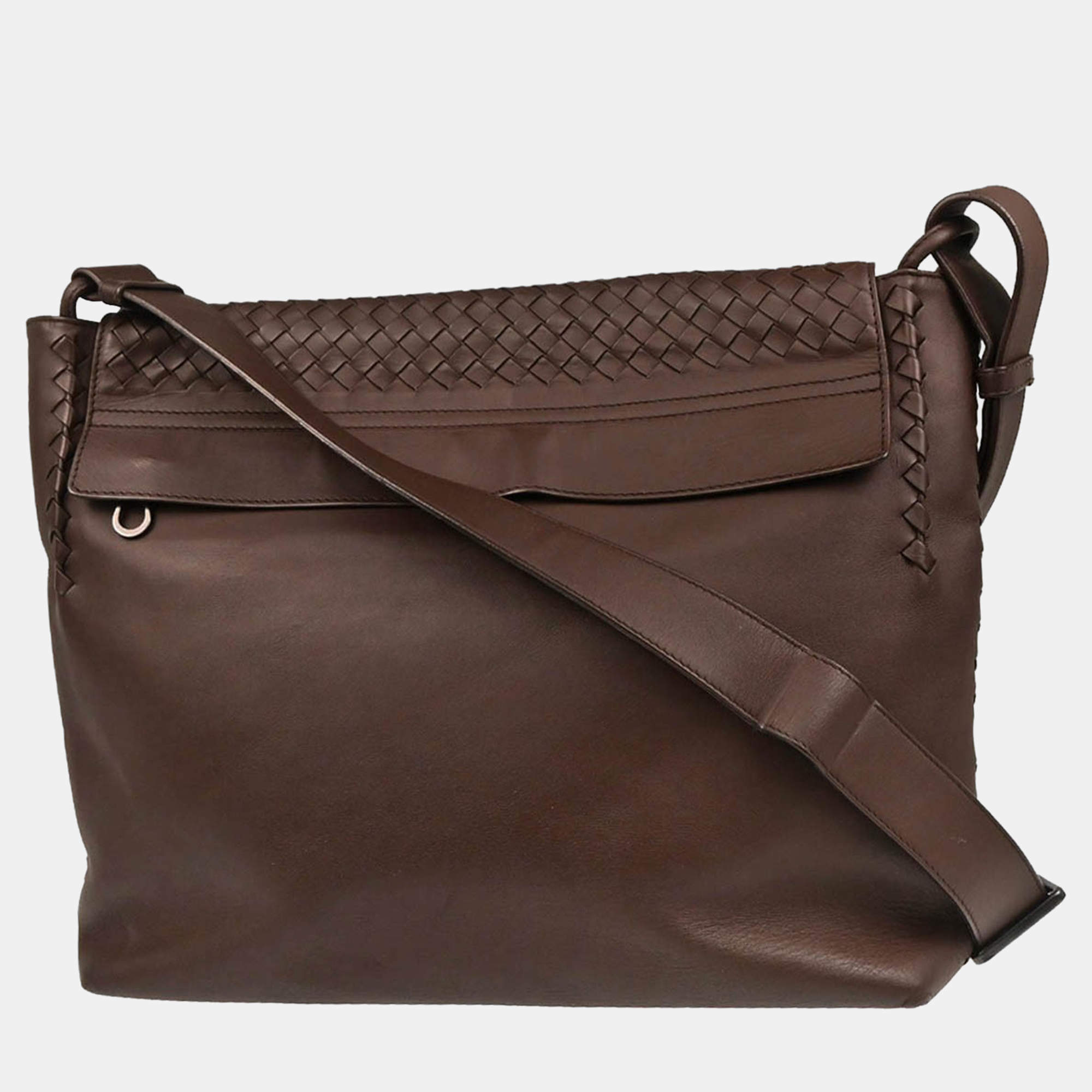 Pre Owned Bottega Veneta Brown Intrecciato Crossbody Shoulder Bag