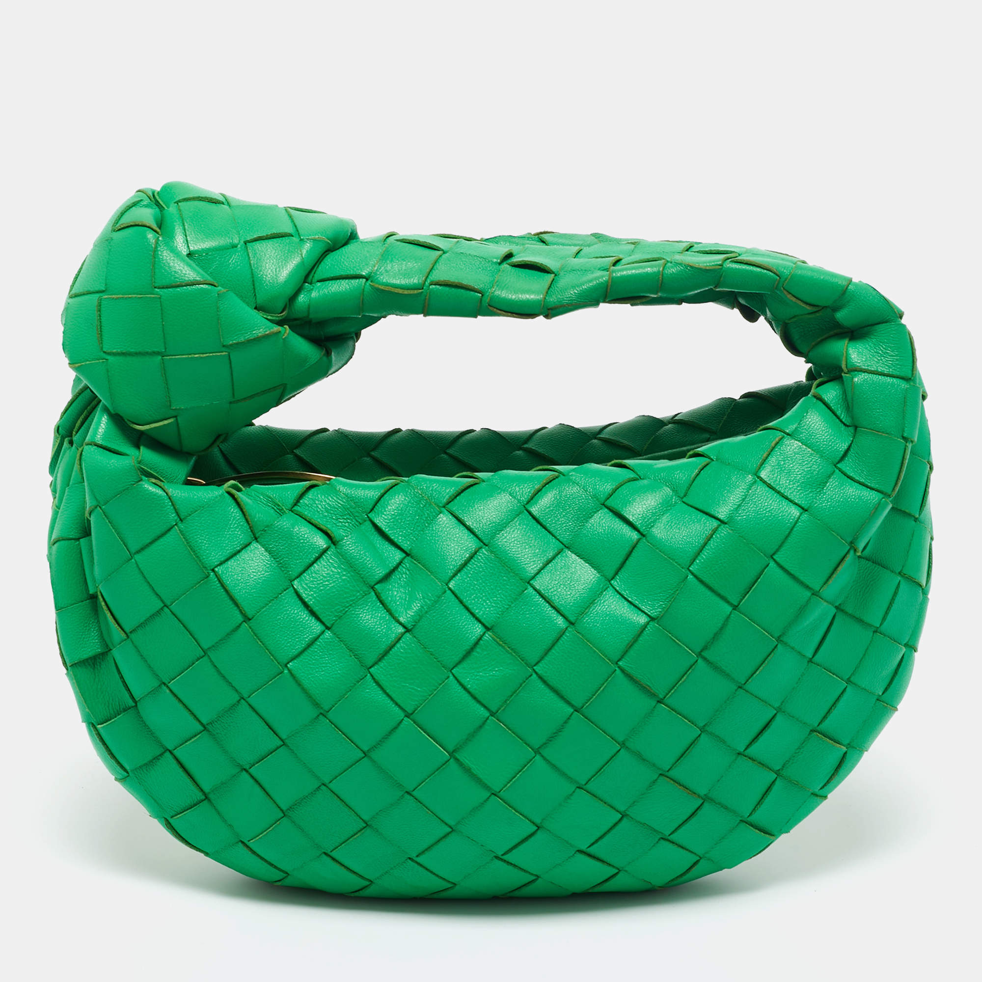 Pre Owned Bottega Veneta Green Intrecciato Leather Mini Jodie Hobo