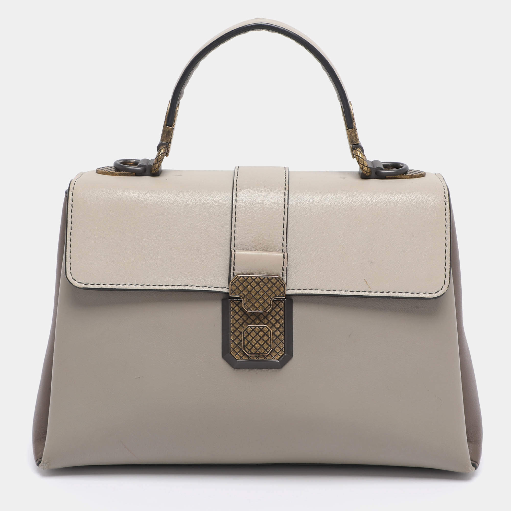 Pre Owned Bottega Veneta Tricolor Leather Small Piazza Bag