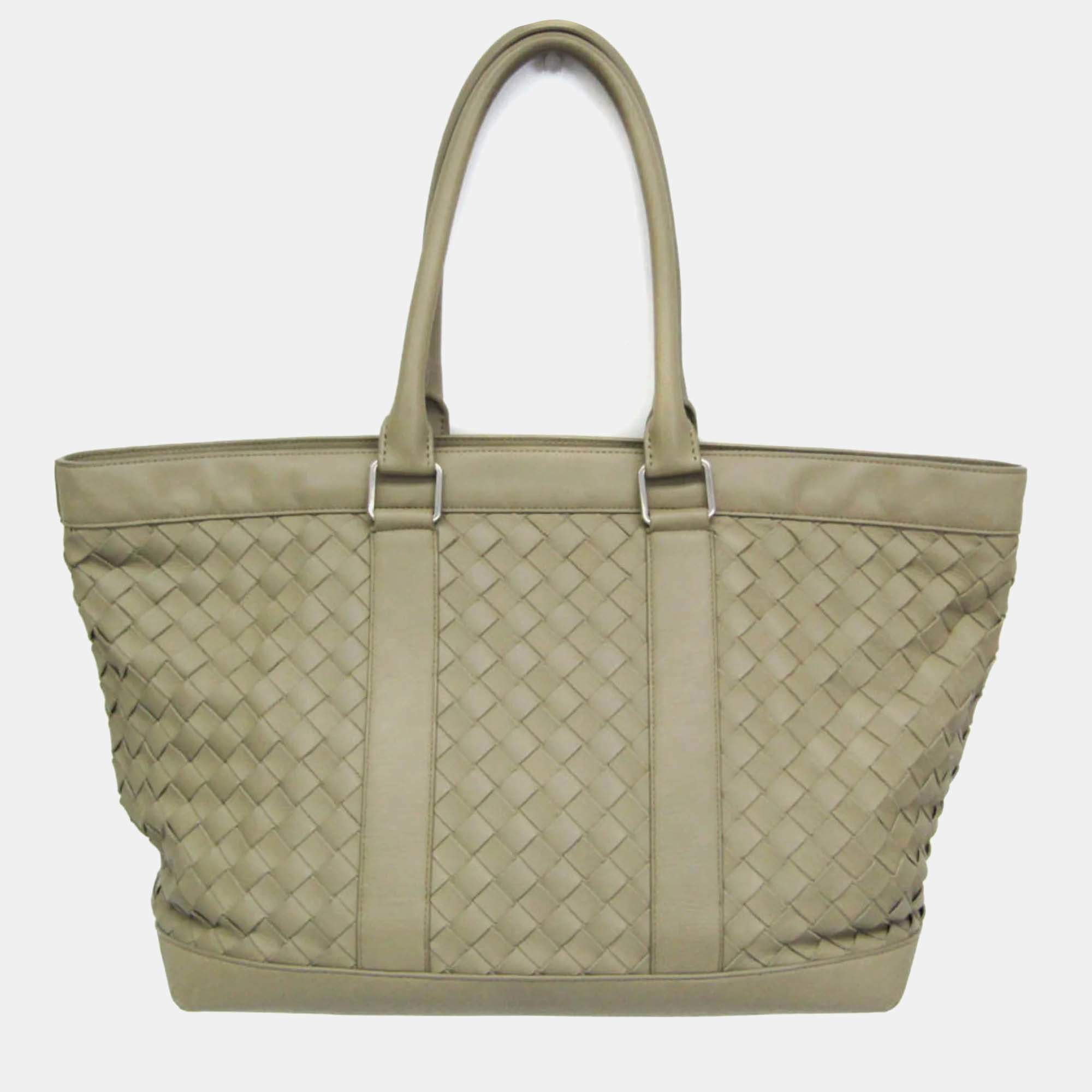 Pre Owned Bottega Veneta Intrecciato Large Light Green Leather Tote Bag