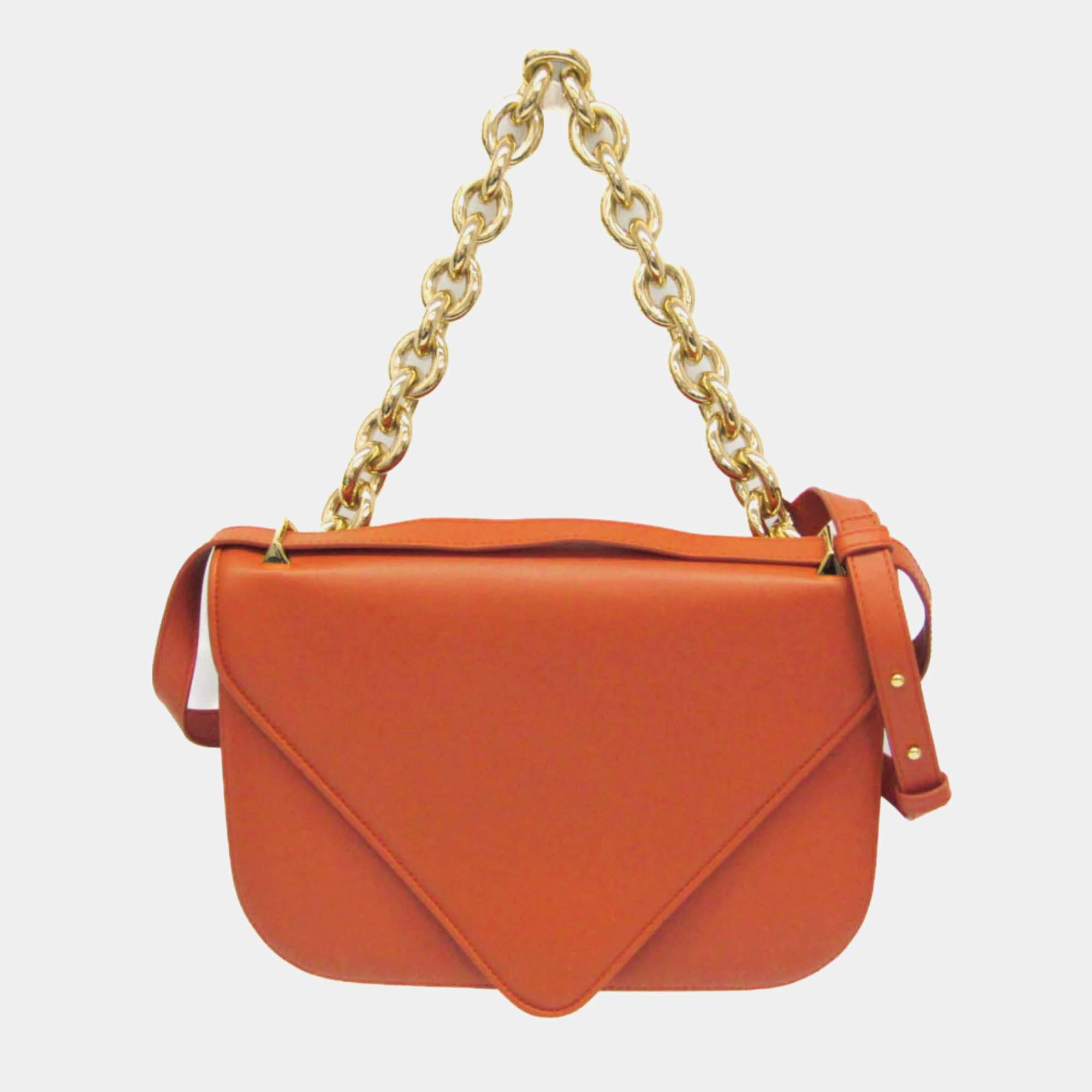 Pre Owned Bottega Veneta Mount Orange Leather Shoulder Bag