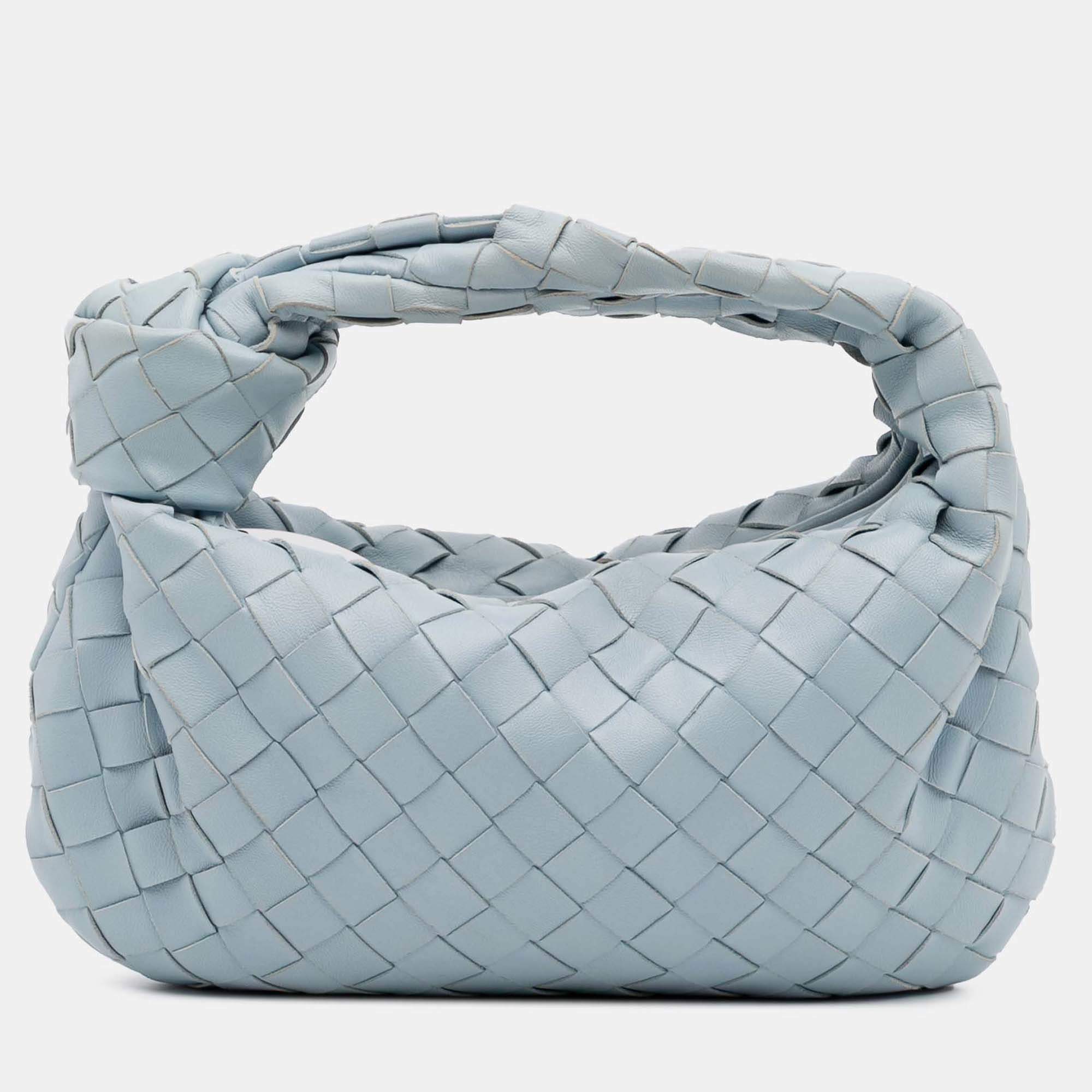Pre Owned Bottega Veneta Blue Mini Nappa Intrecciato Jodie