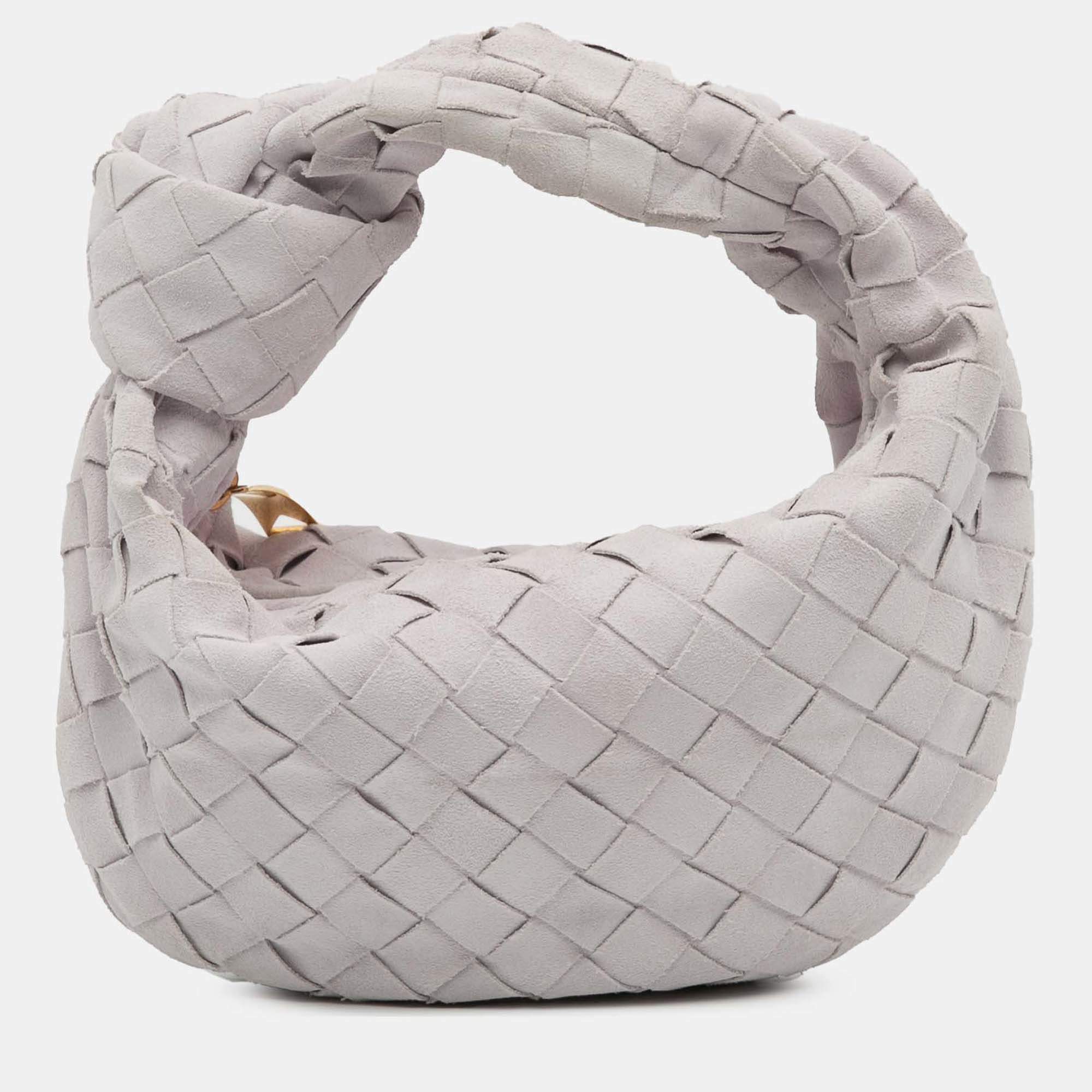 Pre Owned Bottega Veneta White Mini Suede Intrecciato Jodie