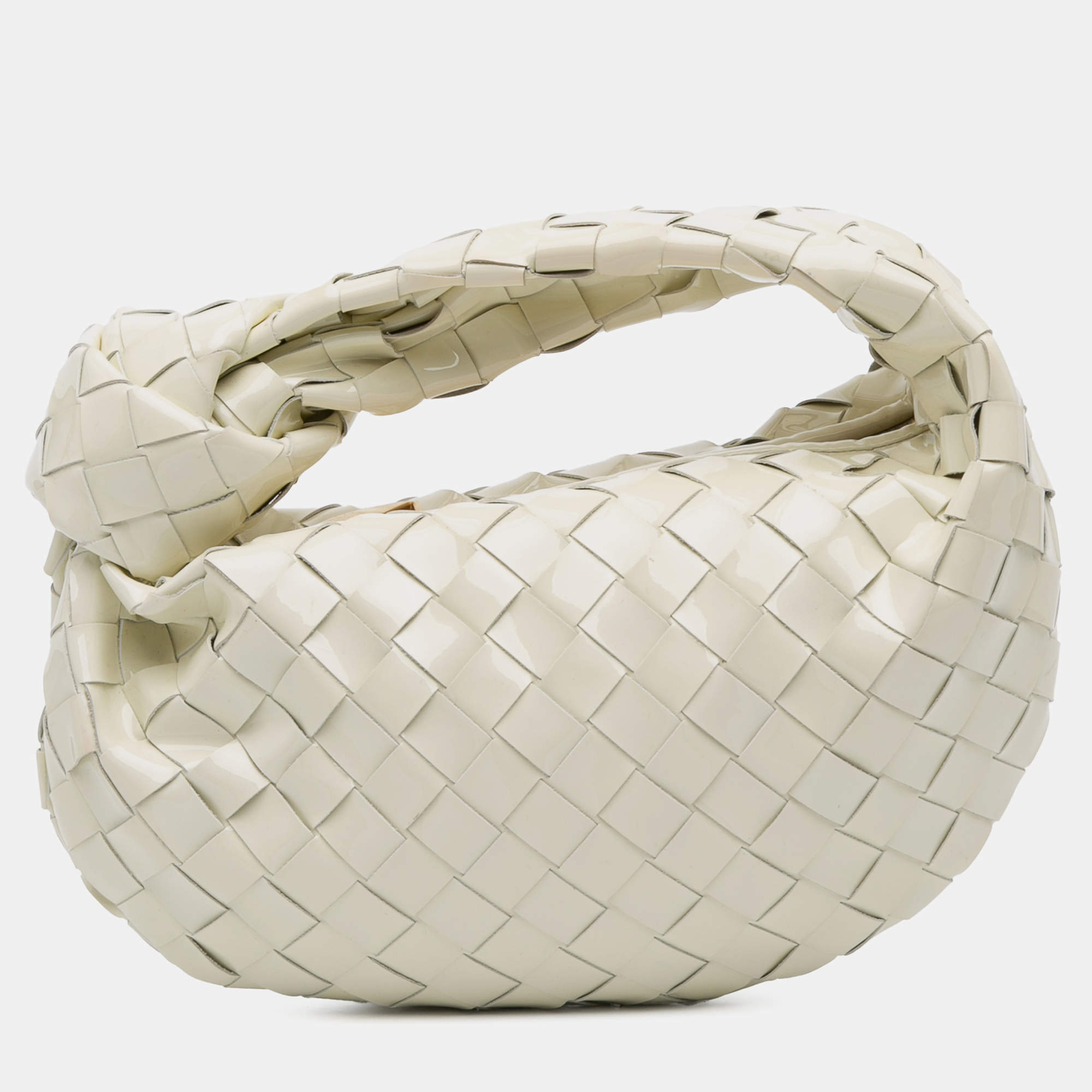 Pre Owned Bottega Veneta White Mini Patent Intrecciato Jodie