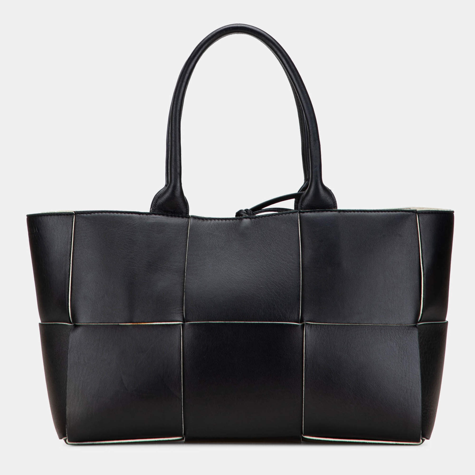 Pre Owned Bottega Veneta Black Small Nappa Maxi Intrecciato Arco Tote