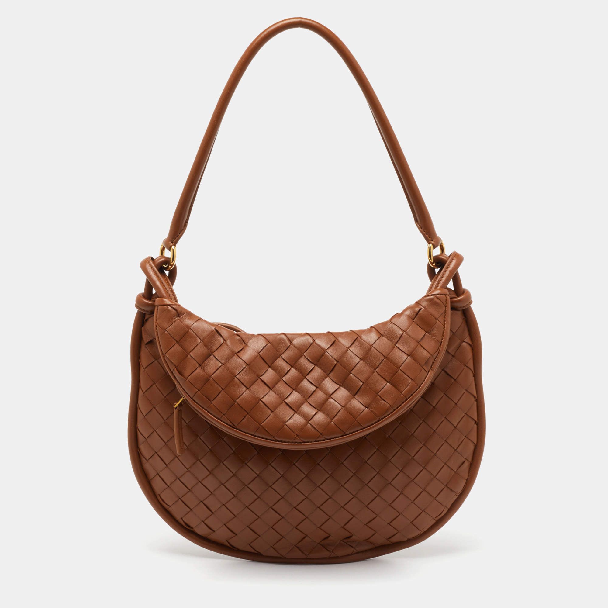Pre Owned Bottega Veneta Brown Intrecciato Leather Medium Gemelli Shoulder Bag
