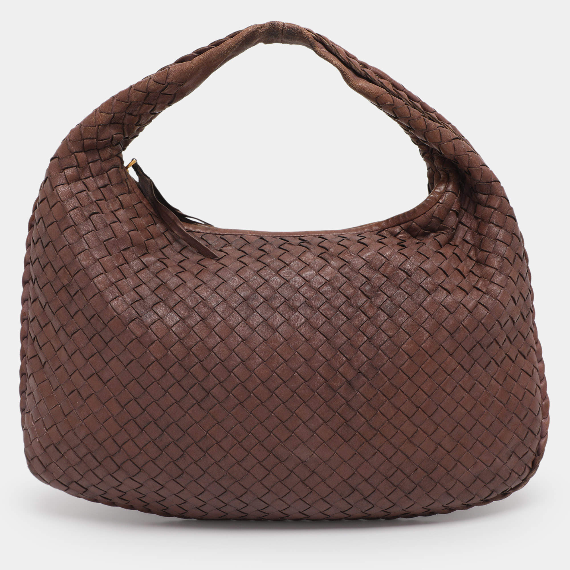 Pre Owned Bottega Veneta Brown Intrecciato Leather Small Veneta Hobo