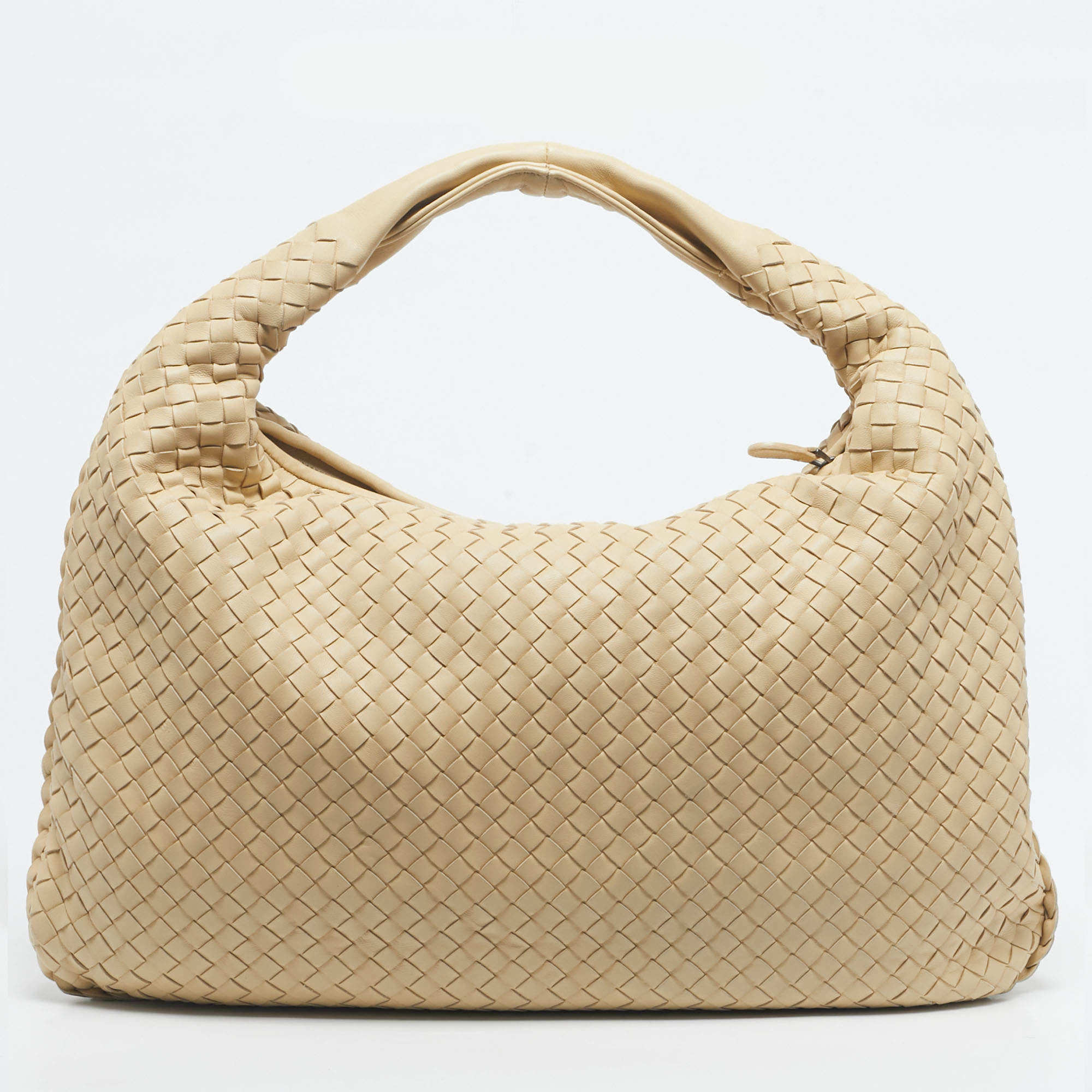 Pre Owned Bottega Veneta Cream Intrecciato Leather Large Veneta Hobo