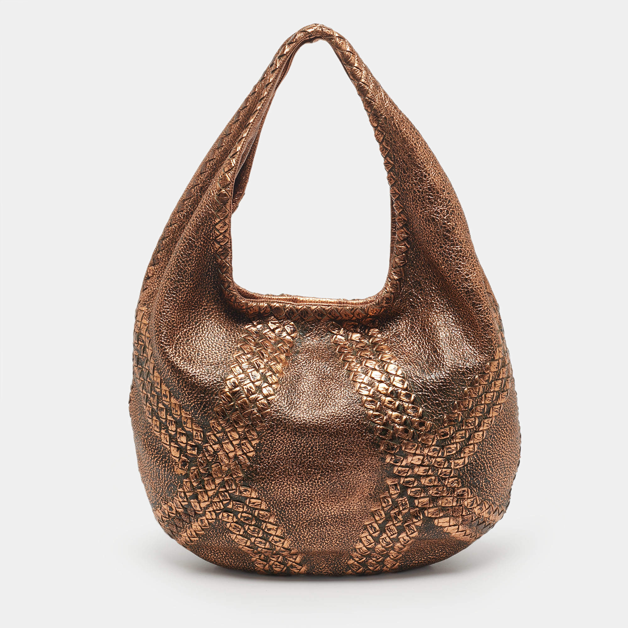 Pre Owned حقيبة هوبو بوتيغا فينيتا سيرفو جلد نحاسي ميتاليك