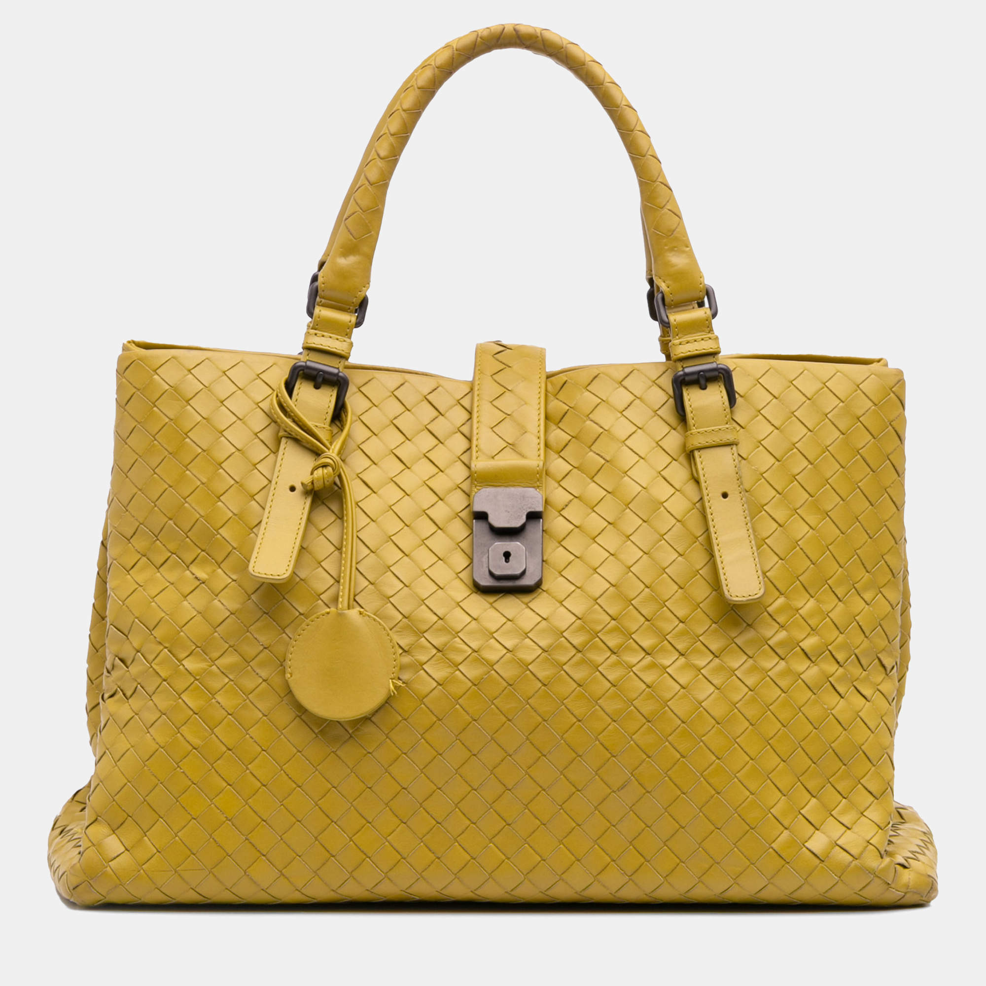 Pre Owned Bottega Veneta Yellow Medium Nappa Intrecciato Roma Tote