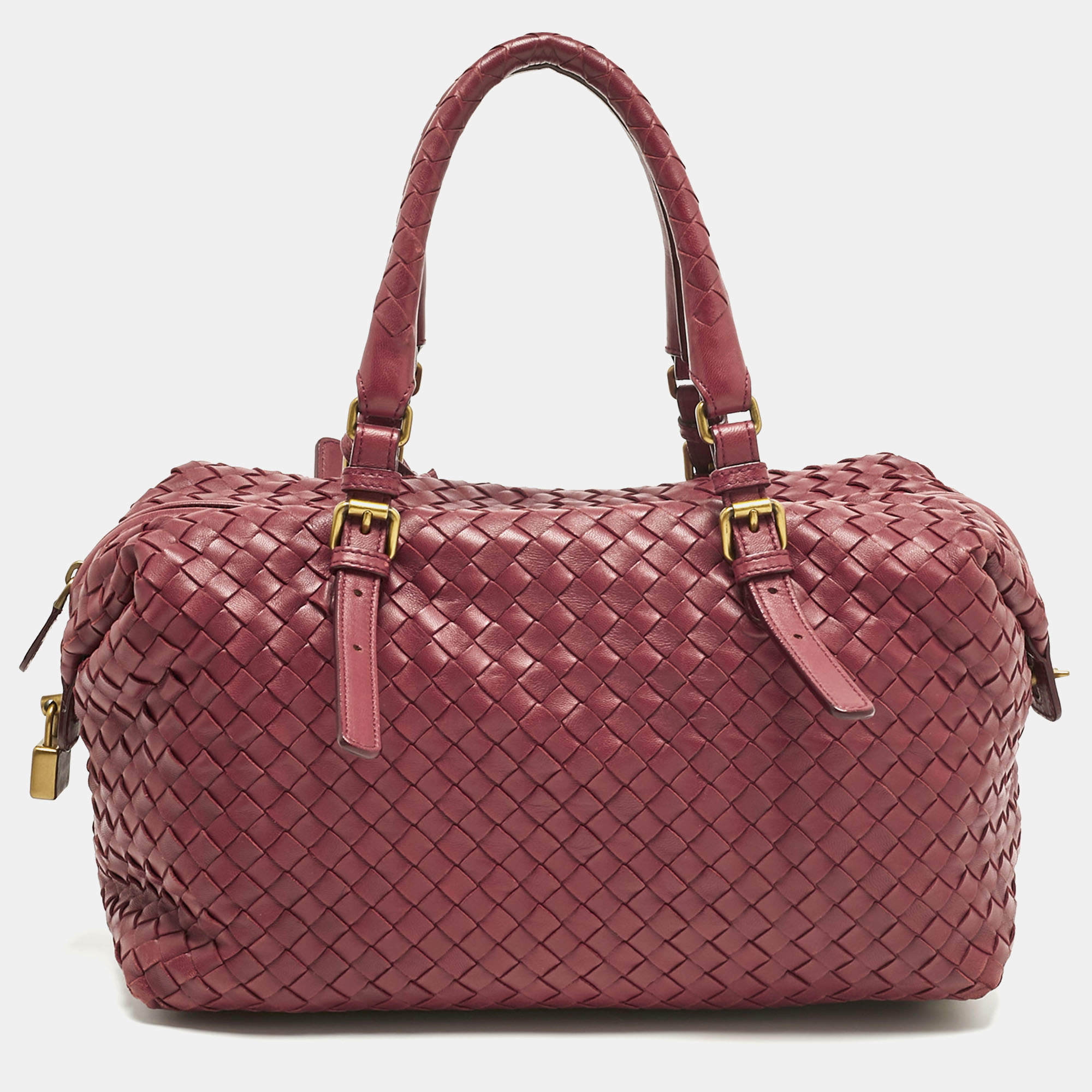 Pre Owned Bottega Veneta Red Intrecciato Leather Montaigne Bag