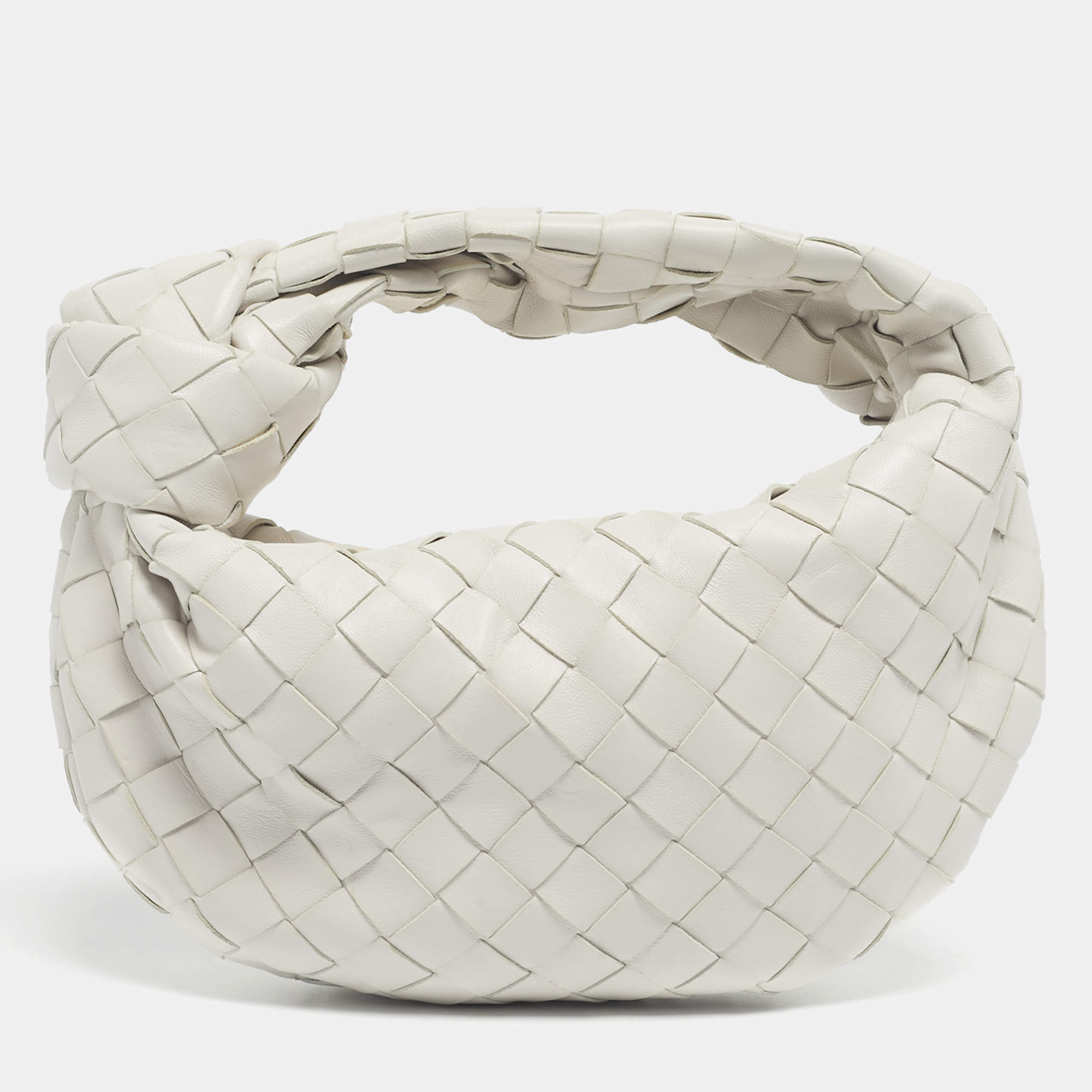 Pre Owned Bottega Veneta White Intrecciato Leather Mini Jodie Bag