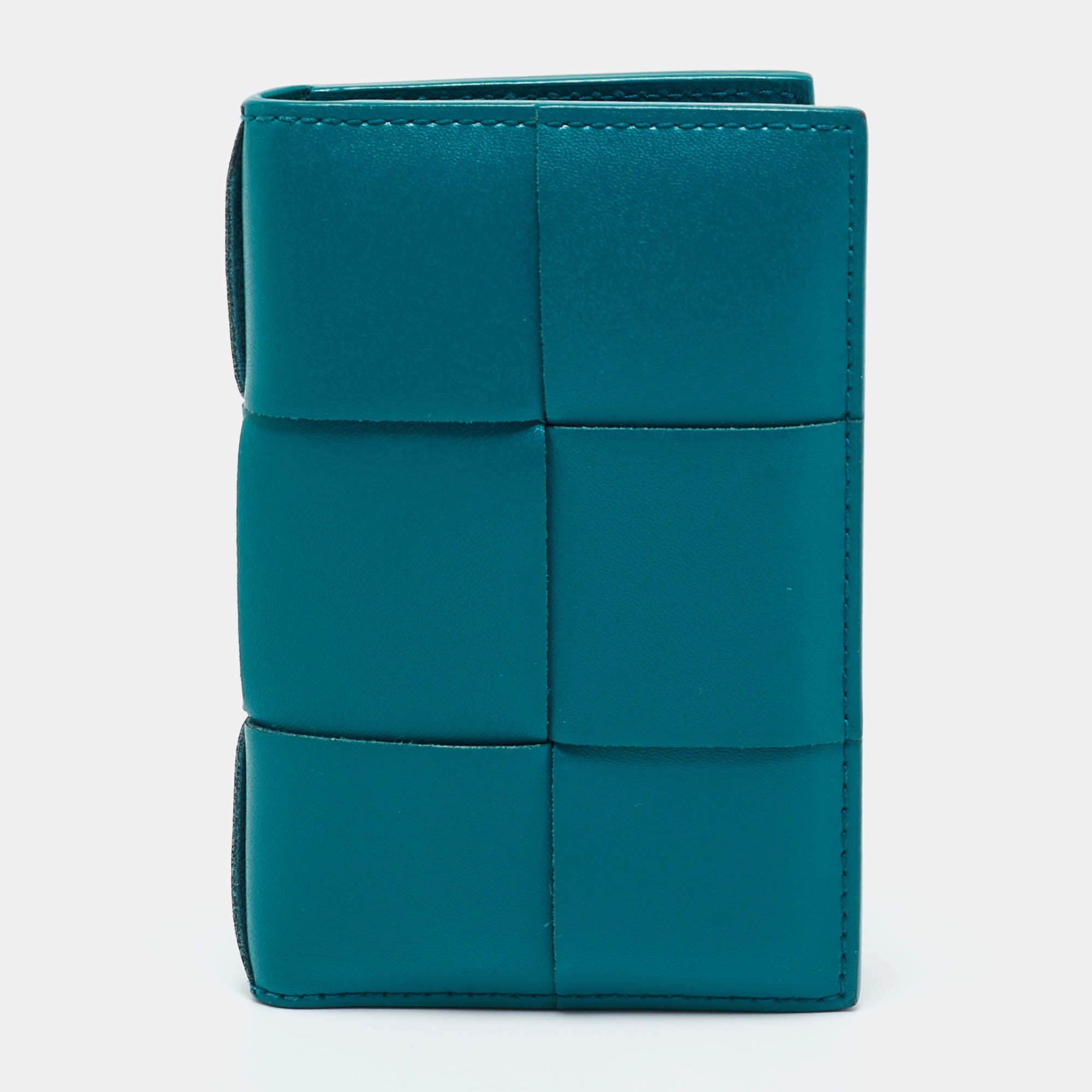 Pre Owned Bottega Veneta Green Leather Cassette Bifold Card Holder