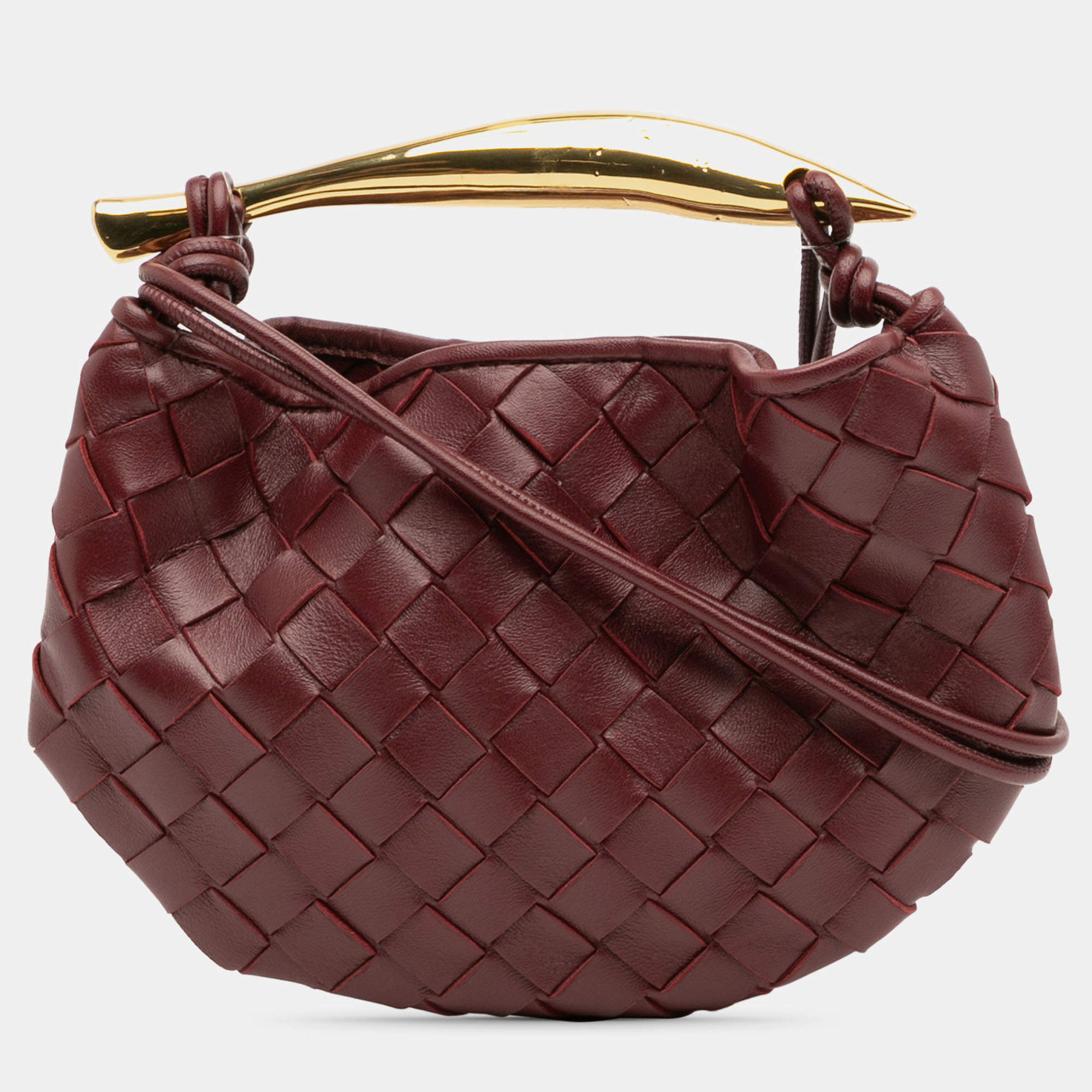 Pre Owned Bottega Veneta Red Baby Lambskin Intrecciato Sardine