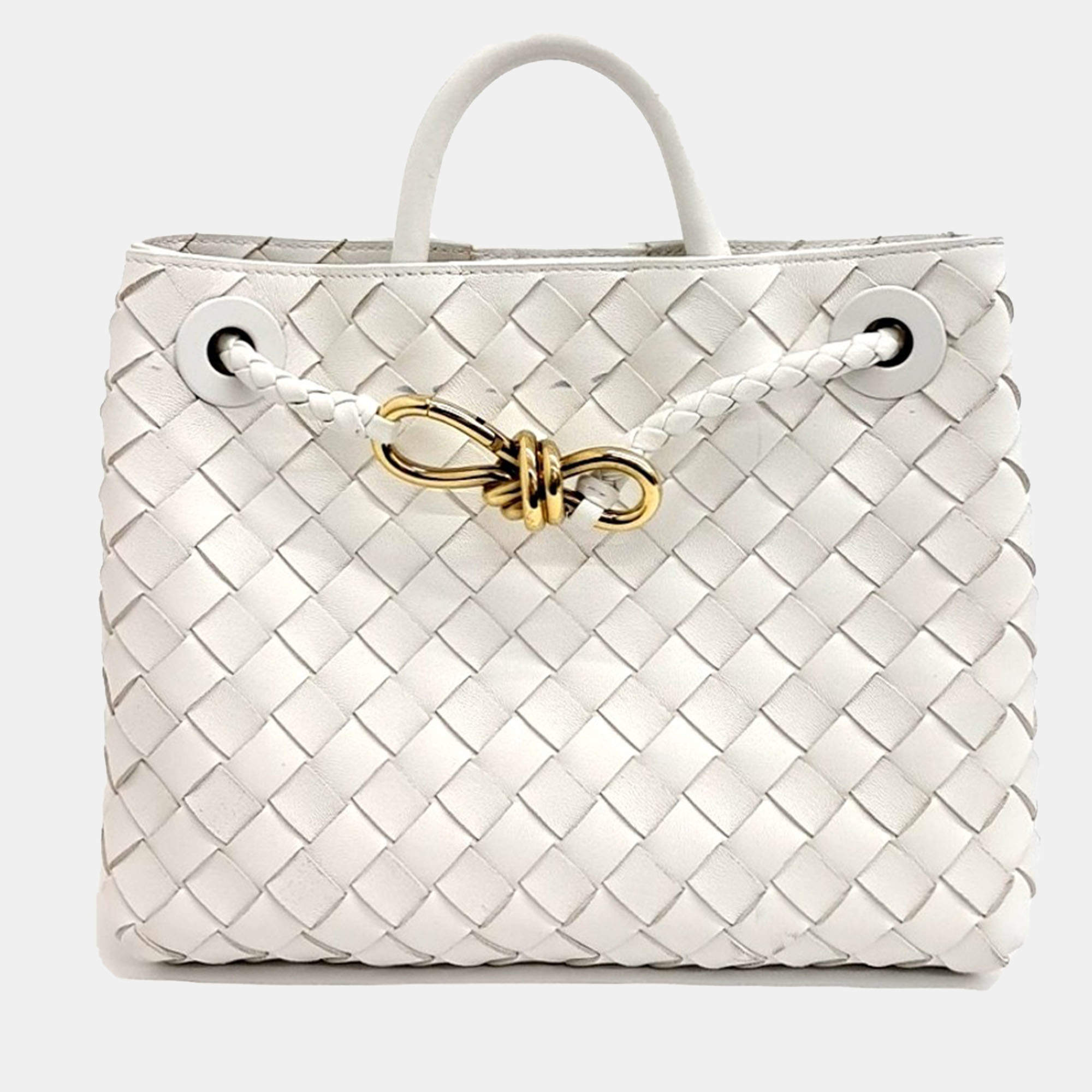 Pre Owned Bottega Veneta White Leather Andiamo Small