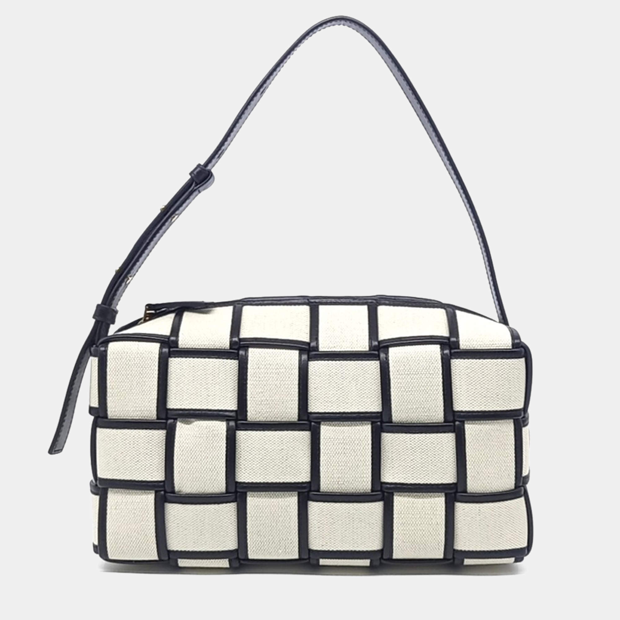 Pre Owned Bottega Veneta Black White Leather Brick Cassette Bag