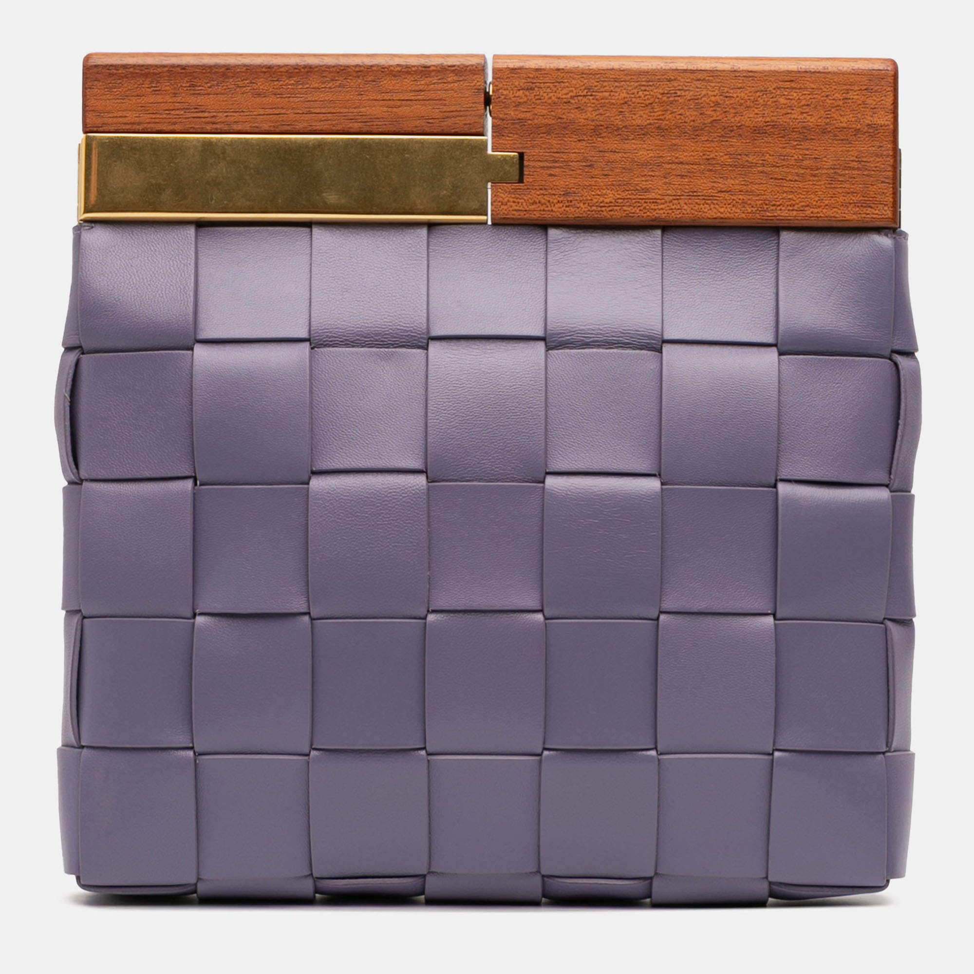 Pre Owned Bottega Veneta Purple Lambskin Maxi Intrecciato The Snap Clutch