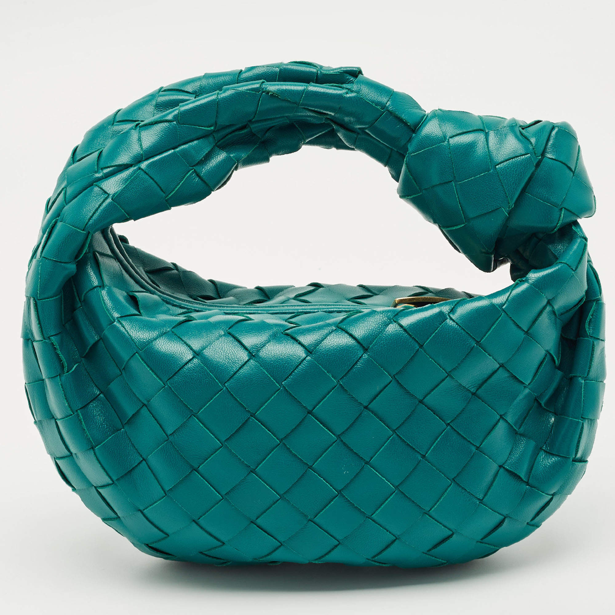 Pre Owned Bottega Veneta Green Intrecciato Leather Mini Jodie Hobo