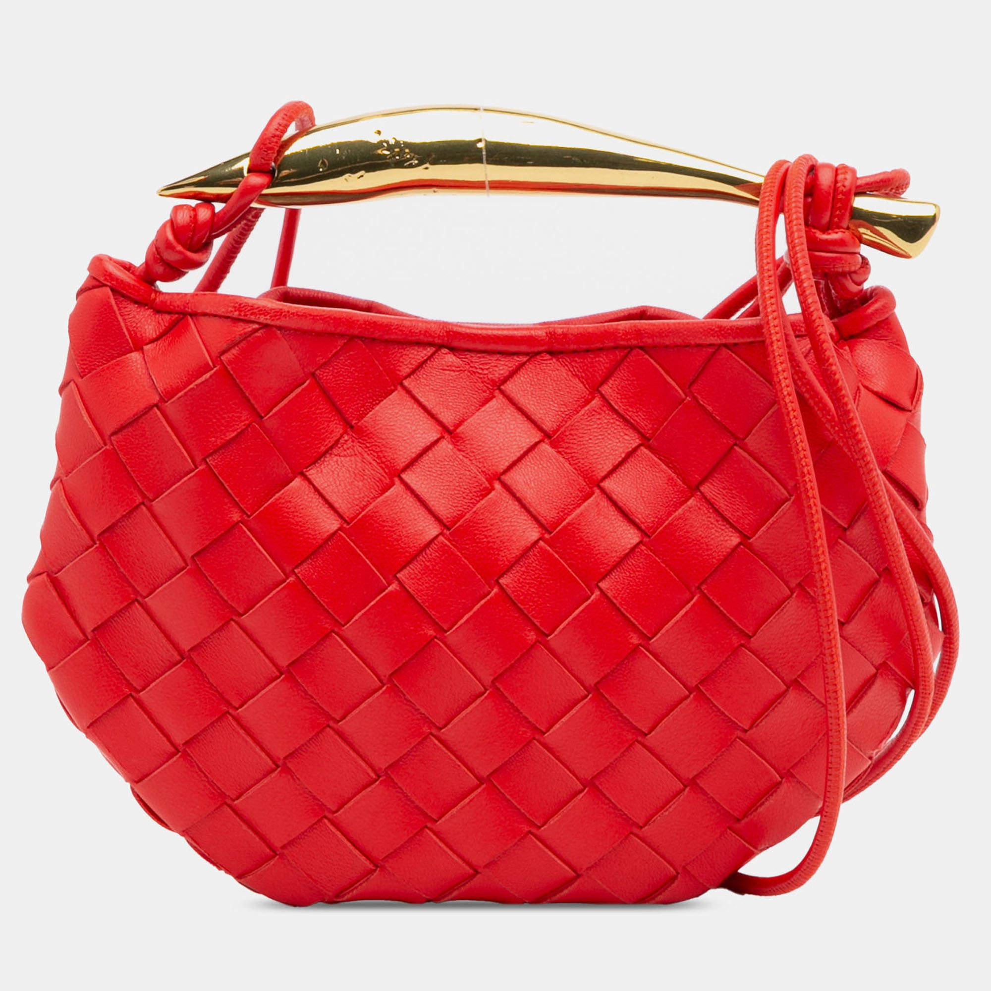 Pre Owned Bottega Veneta Red Baby Lambskin Intrecciato Sardine