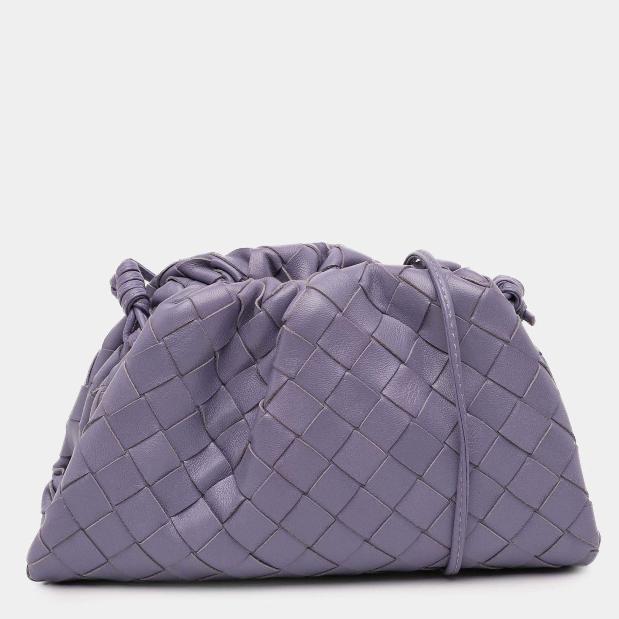 Pre Owned Bottega Veneta Purple Nappa Intrecciato The Mini Pouch Crossbody