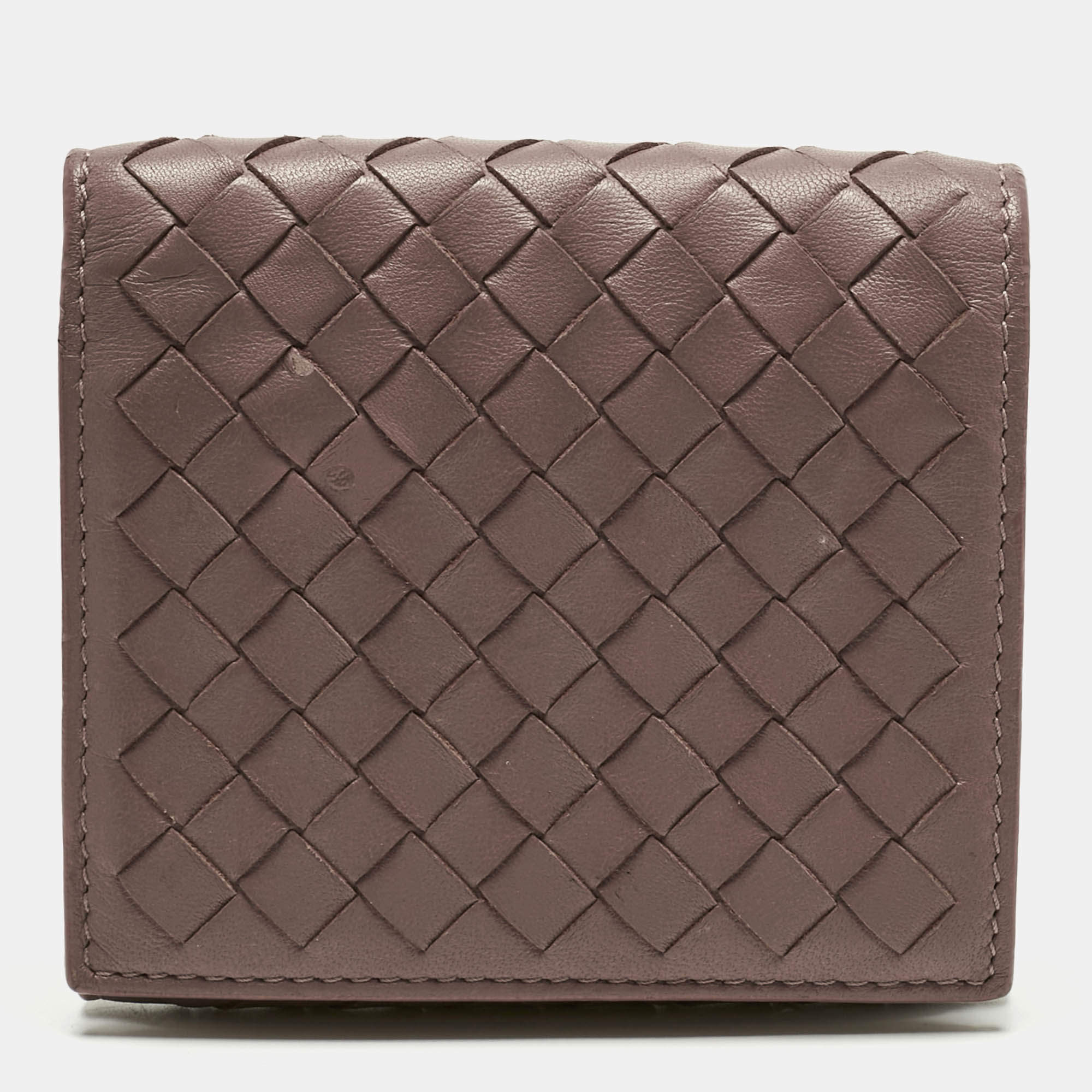 Pre Owned Bottega Veneta Pink Intrecciato Leather Trifold Compact Wallet