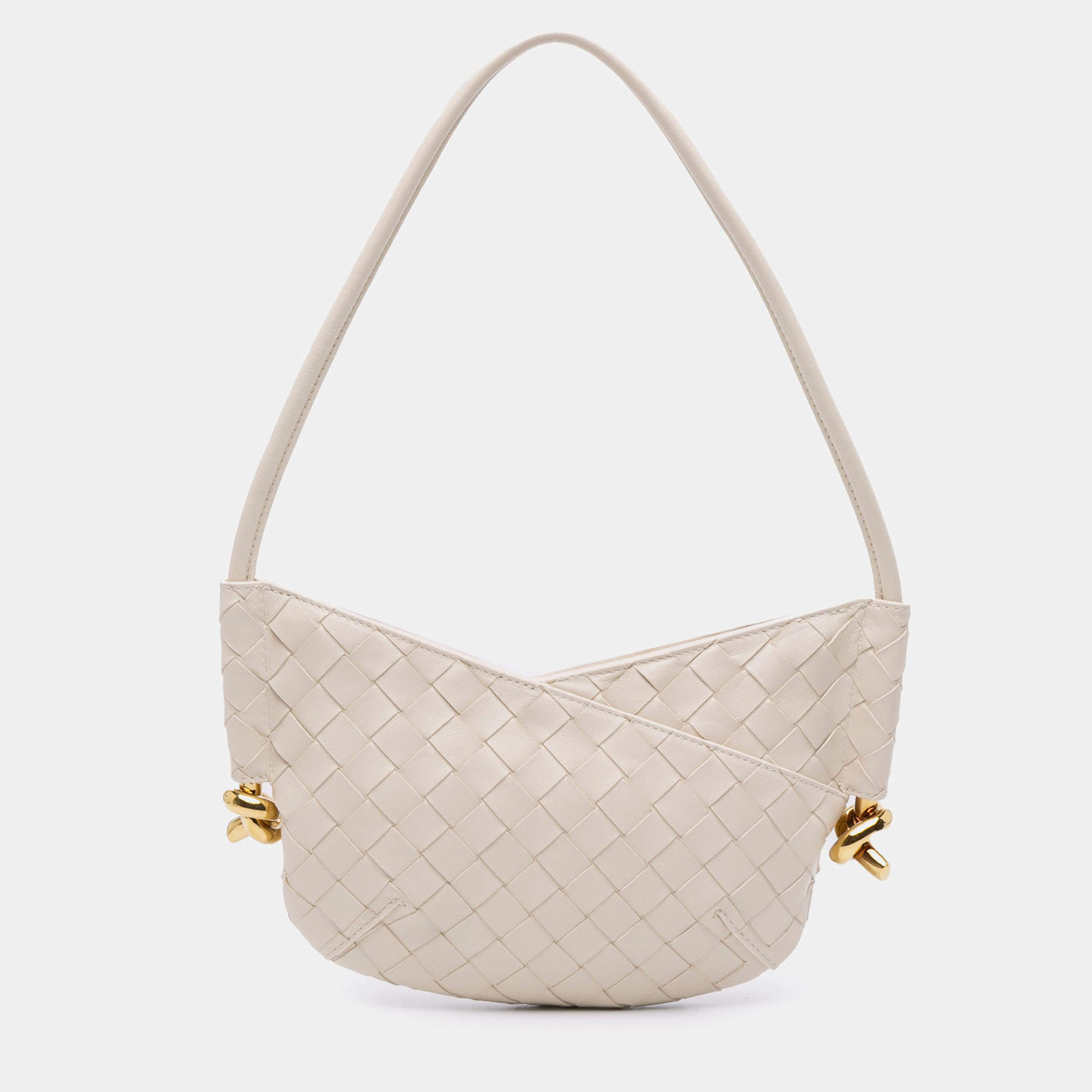 Pre Owned Bottega Veneta White Baby Lambskin Intrecciato Solstice Shoulder Bag