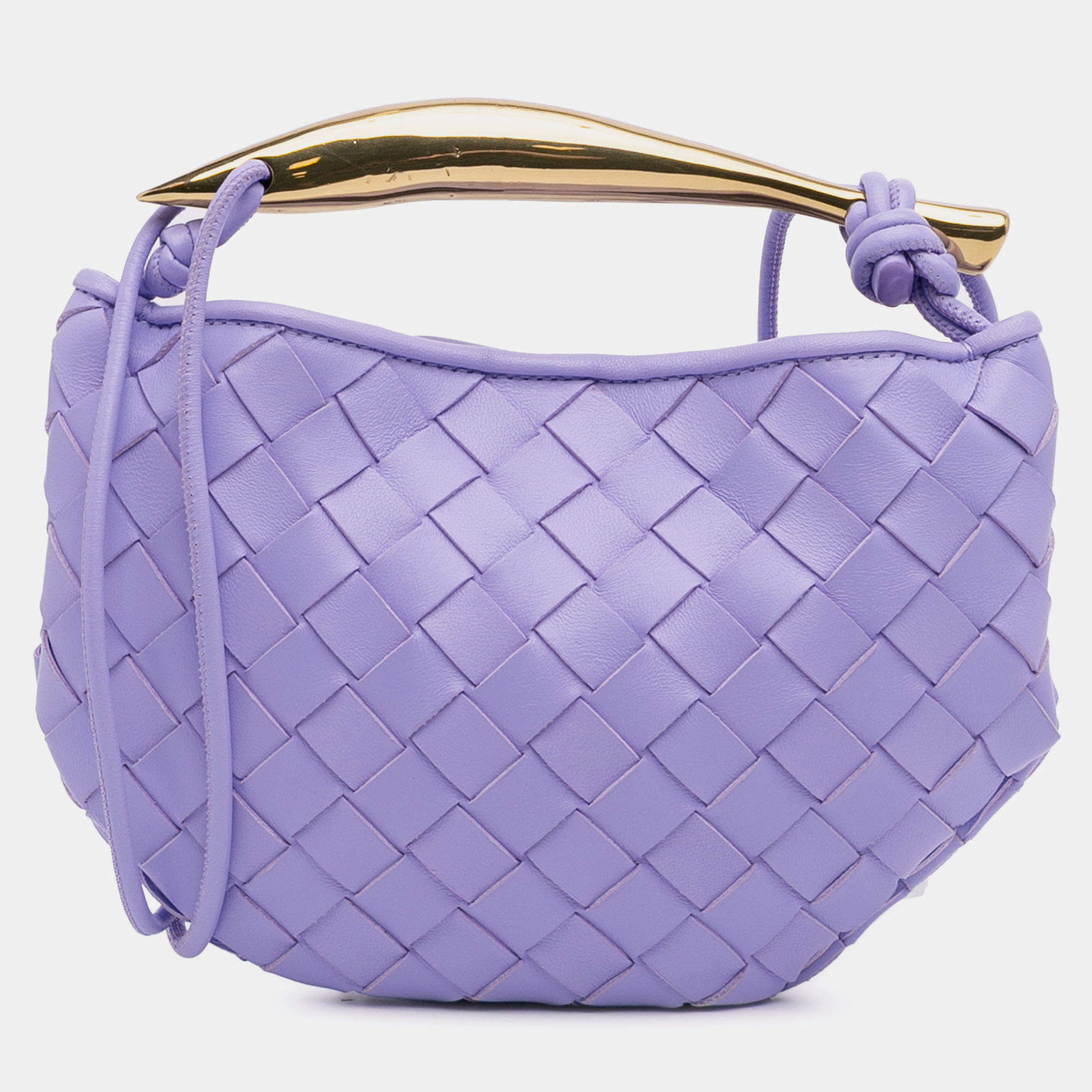 Pre Owned Bottega Veneta Purple Baby Lambskin Intrecciato Sardine Bag
