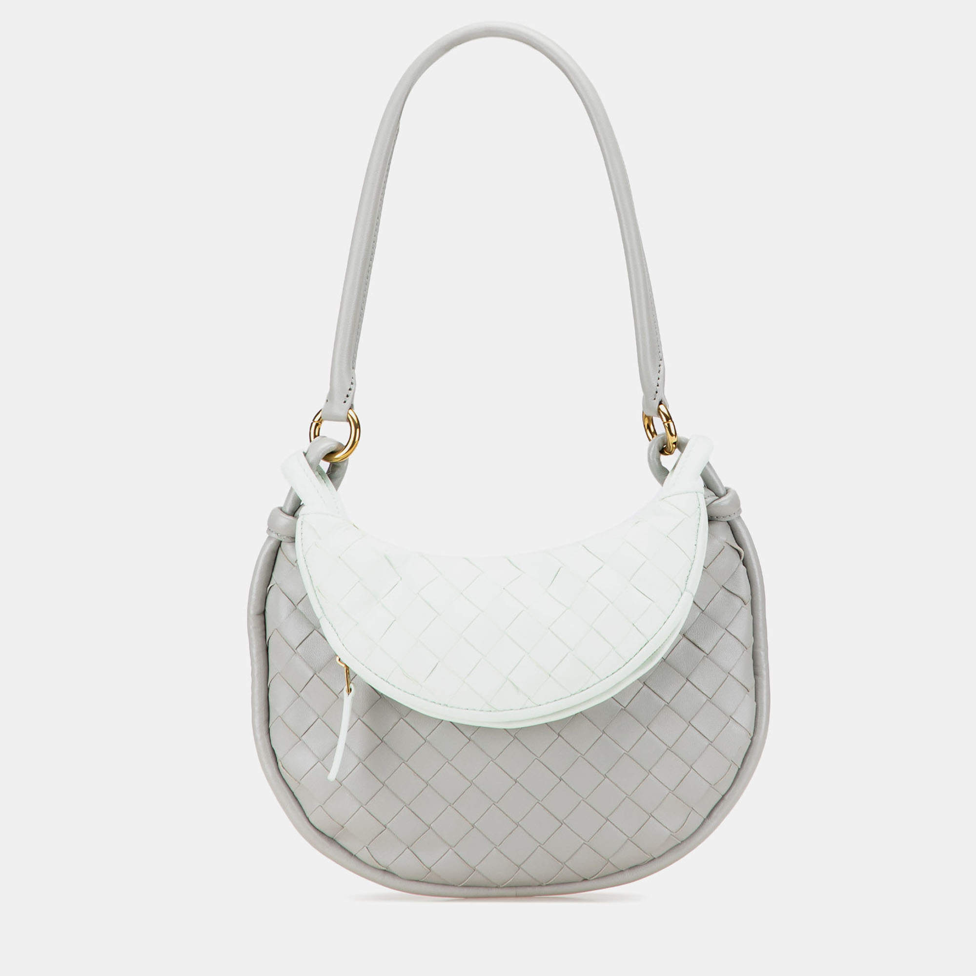 Pre Owned Bottega Veneta Grey Small Bicolor Lambskin Intrecciato Gemelli Bag