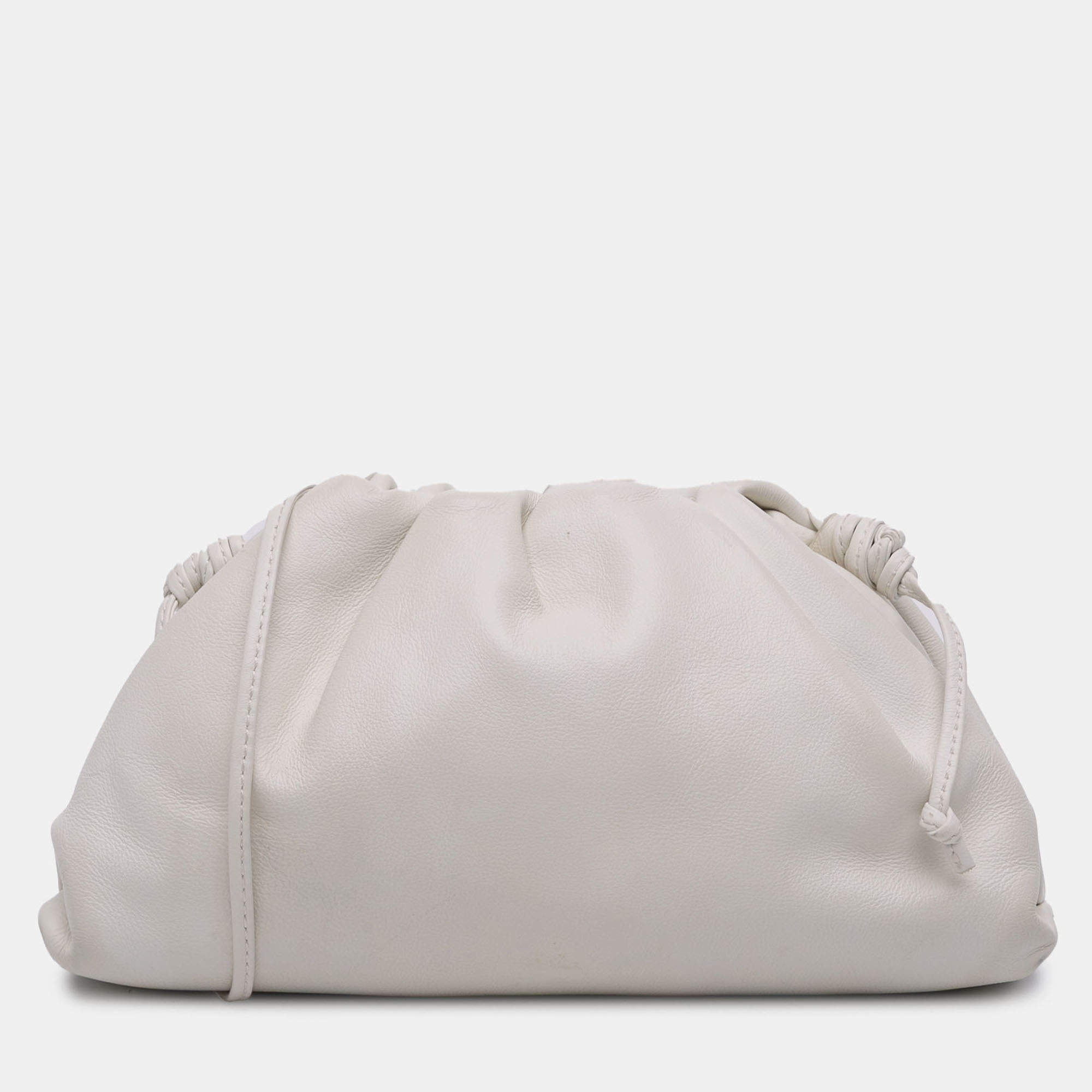Pre Owned Bottega Veneta White Lambskin The Mini Pouch Crossbody
