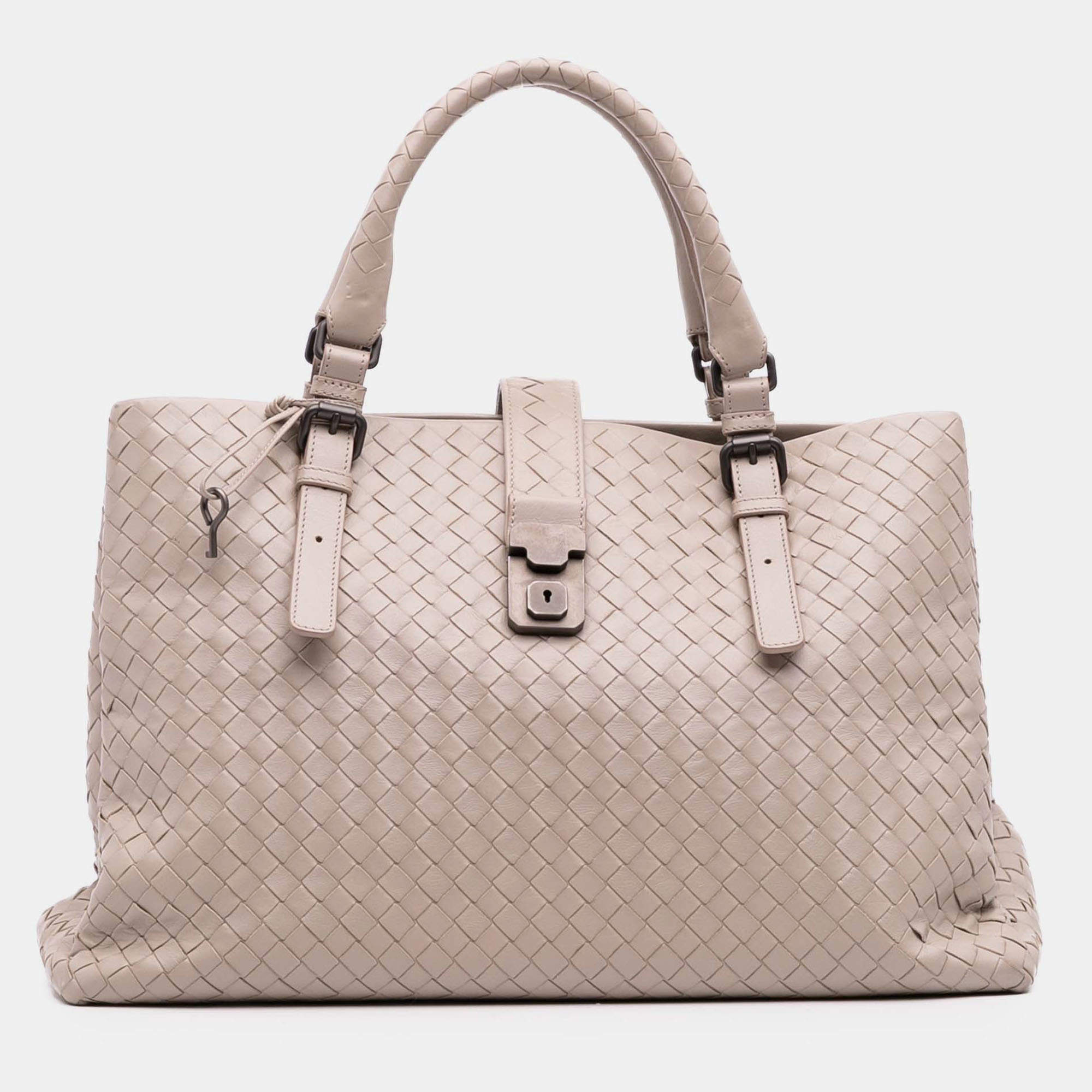 Pre Owned Bottega Veneta Brown Medium Nappa Intrecciato Roma Tote