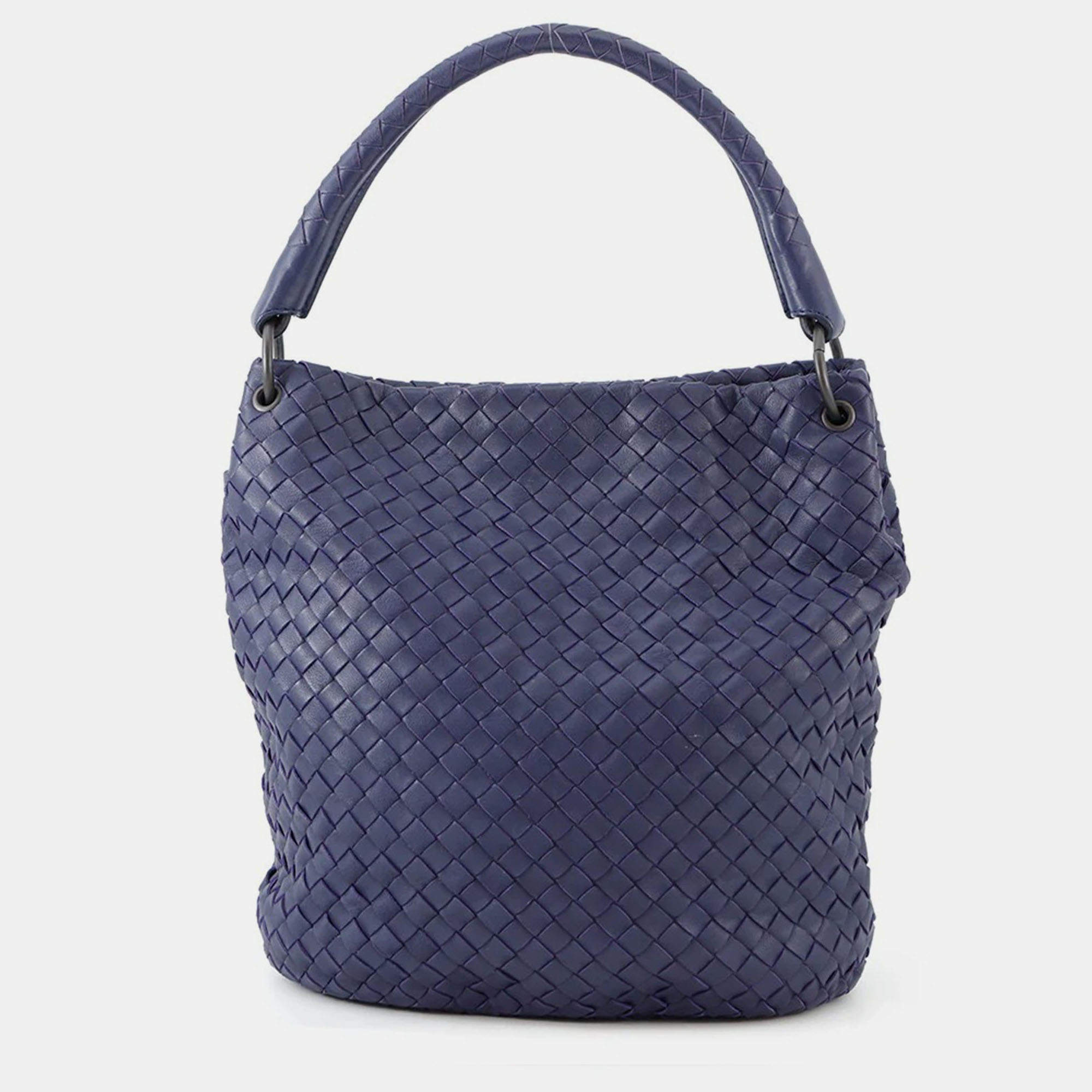 Pre Owned Bottega Veneta Intrecciato One Shoulder Bag Purple Leather