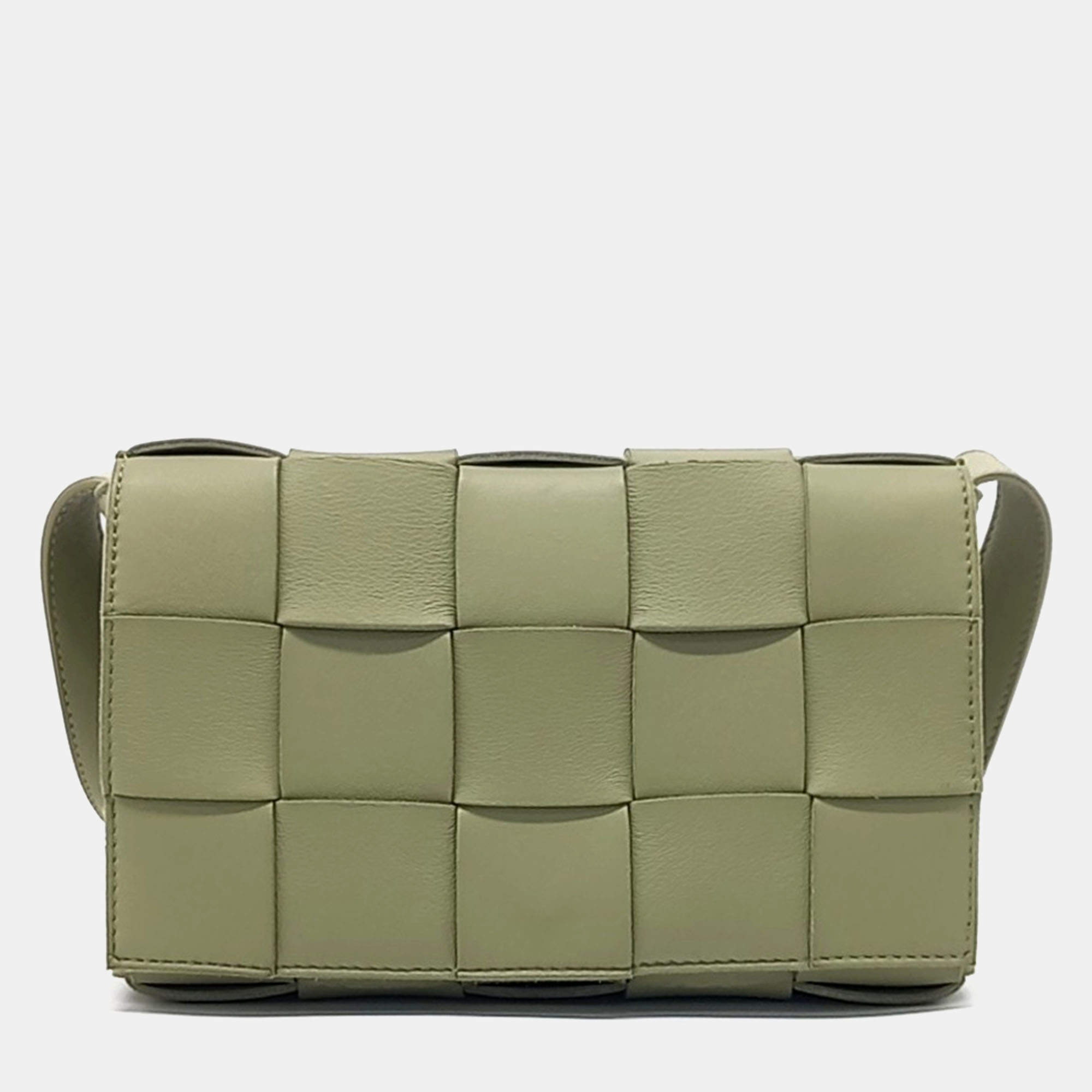 Pre Owned Bottega Veneta Green Leather Cassette Bag