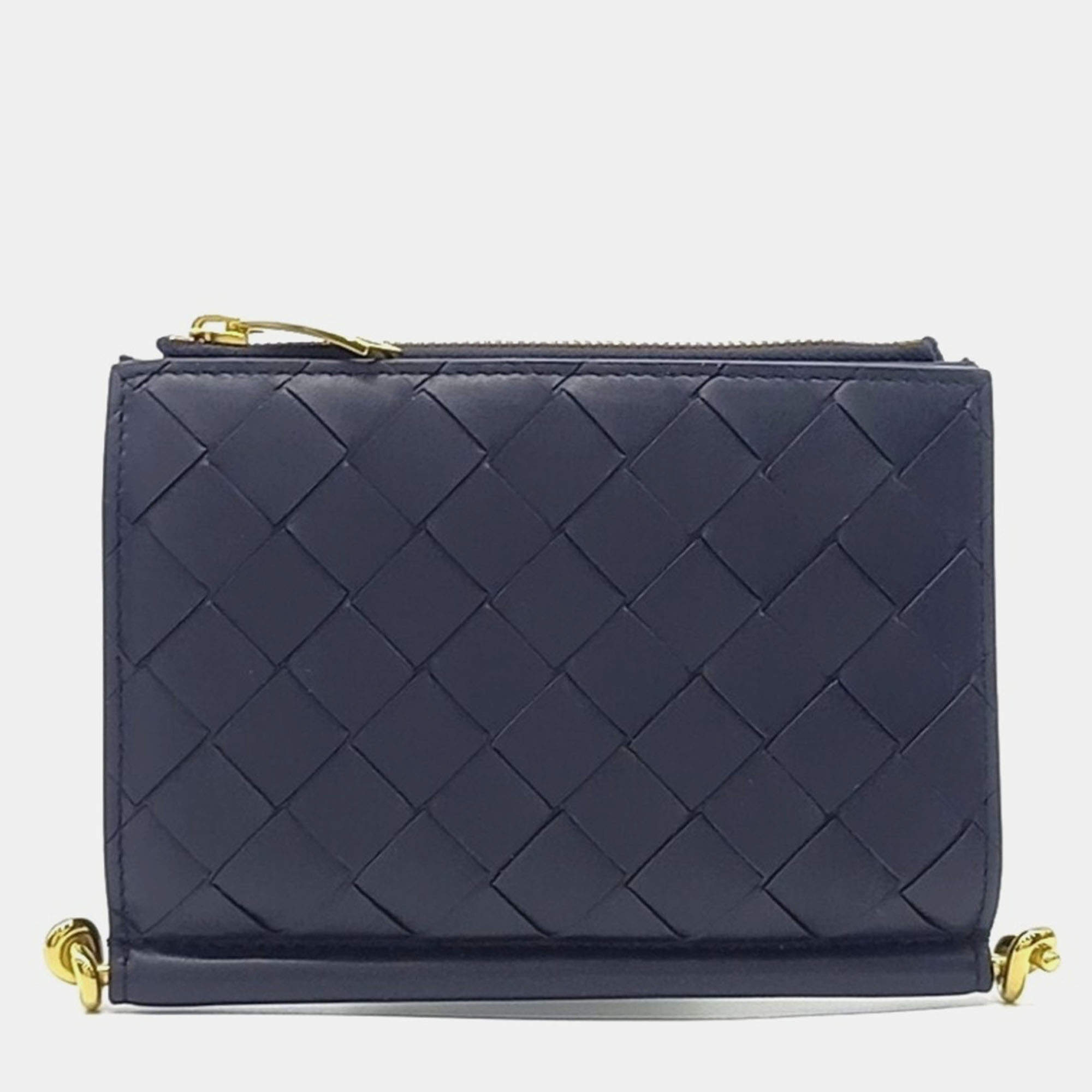 Pre Owned Bottega Veneta Navy Blue Leather Solstice Medium Wallet