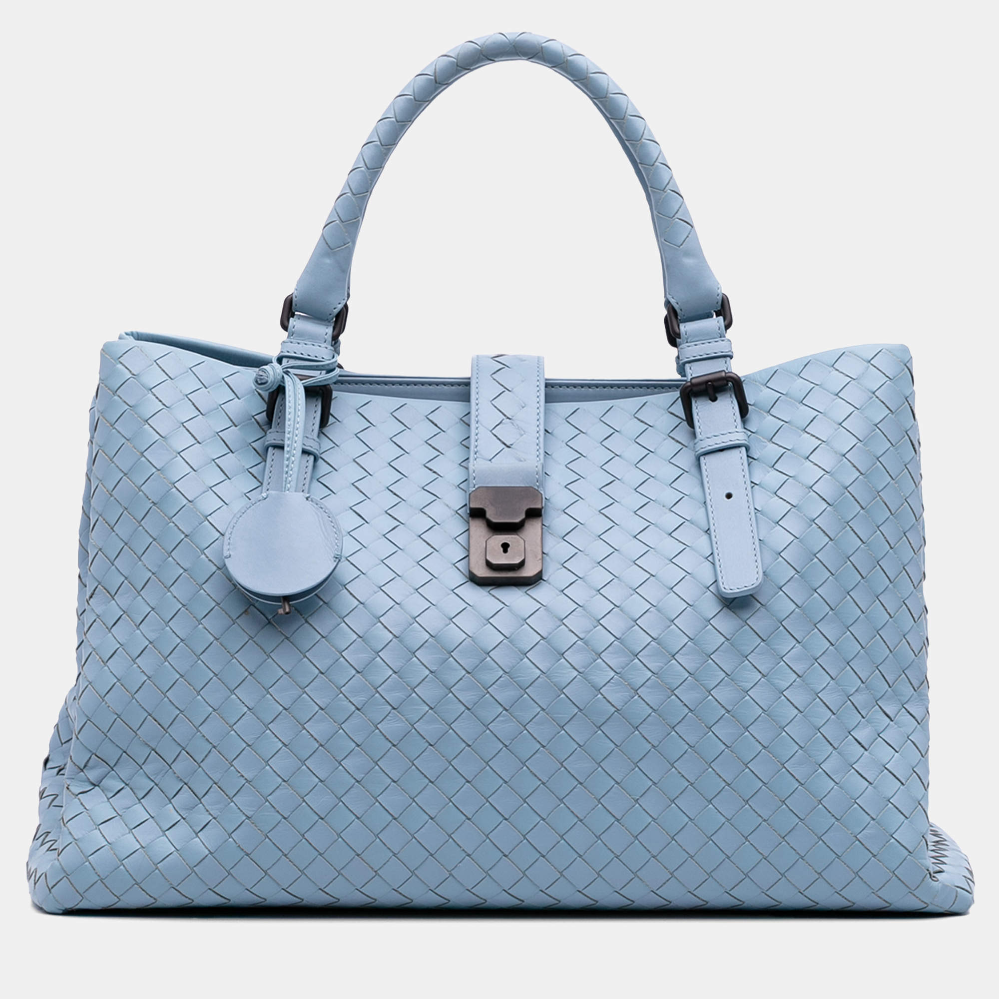Pre Owned Bottega Veneta Blue Medium Nappa Intrecciato Roma Tote
