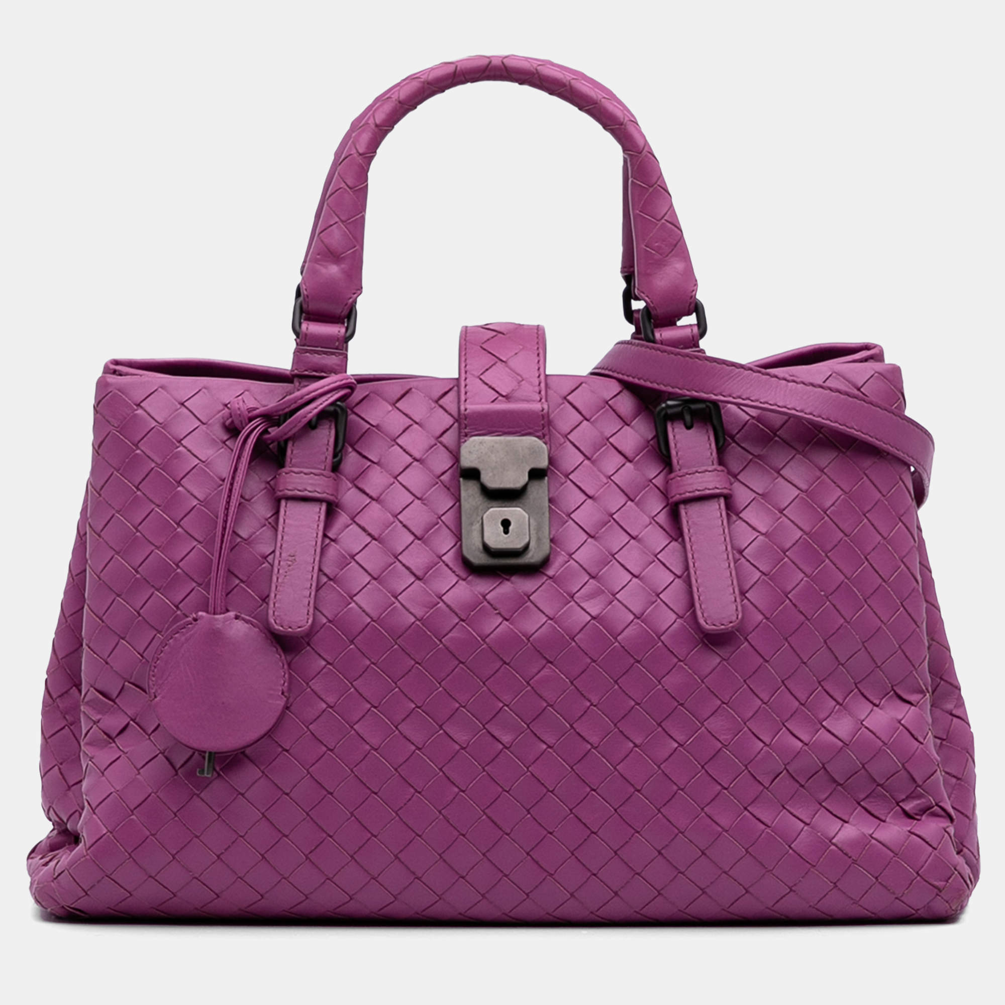 Pre Owned Bottega Veneta Purple Small Nappa Intrecciato Roma Satchel