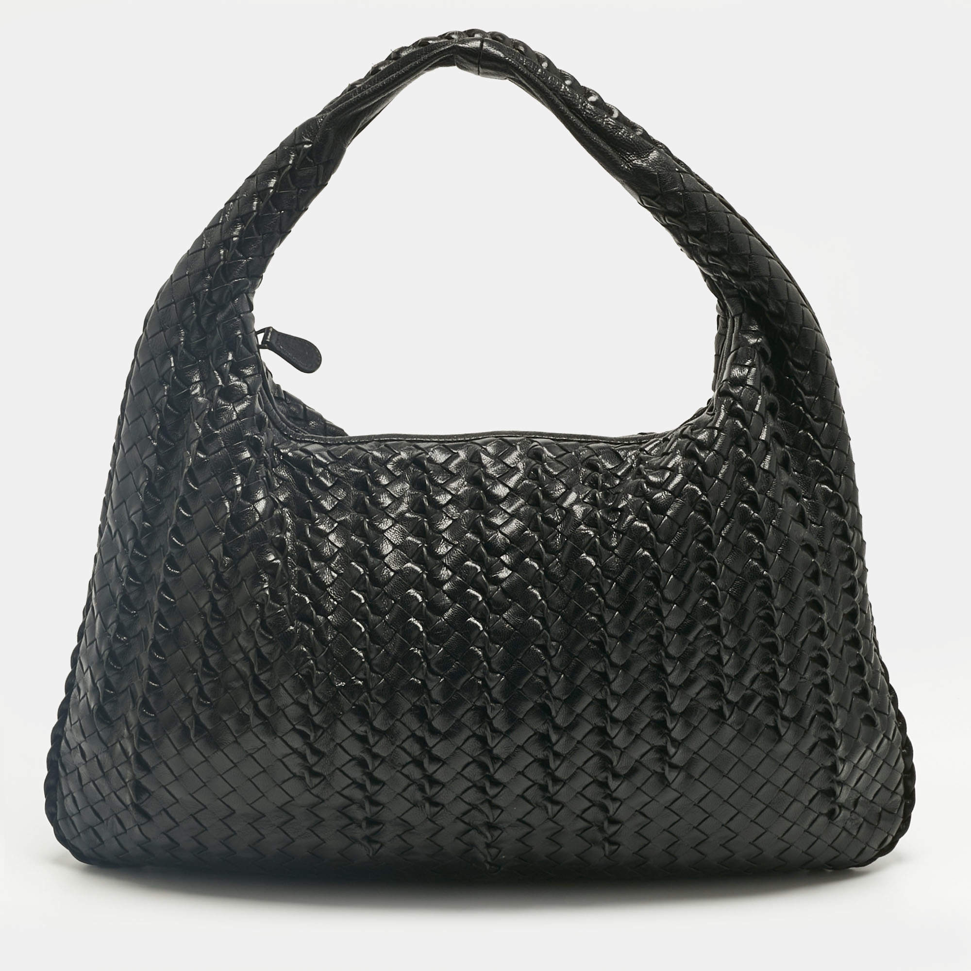 Pre Owned Bottega Veneta Black Intrecciato Twist Leather Veneta Hobo
