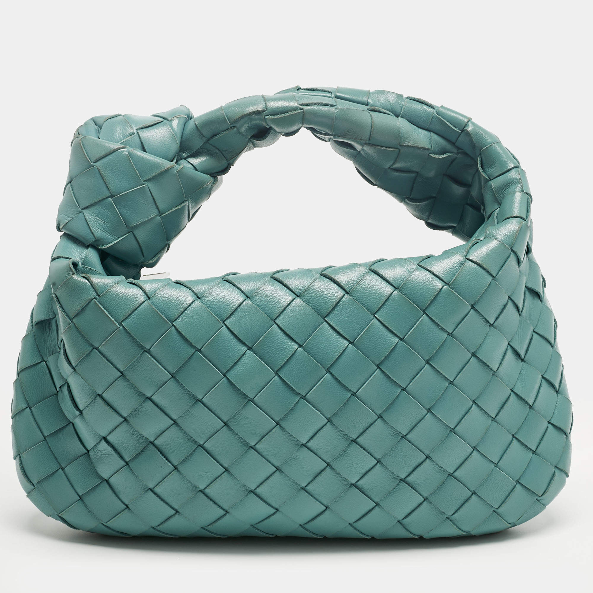 Pre Owned Bottega Veneta Turquoise Intrecciato Leather Mini Jodie Hobo