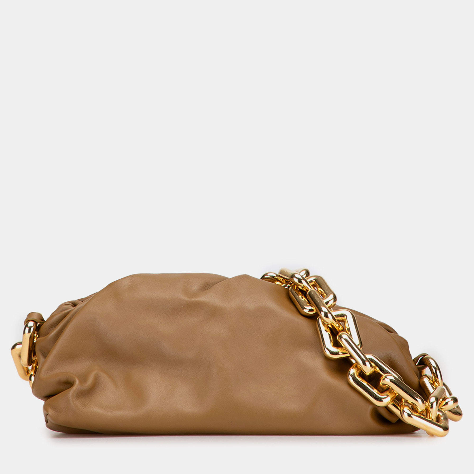 Pre Owned Bottega Veneta Brown Lambskin Chain Pouch