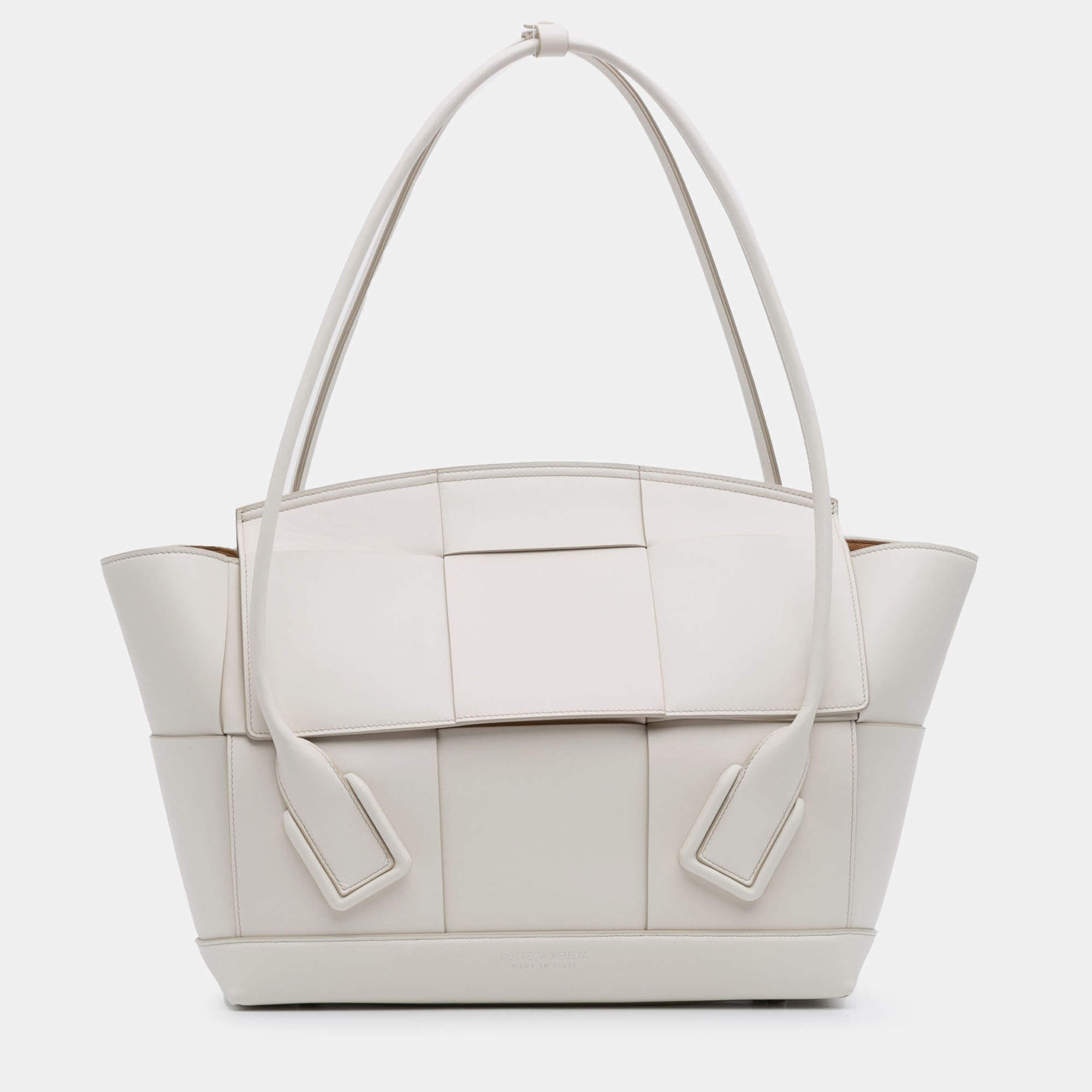Pre Owned Bottega Veneta White Medium Calfskin Maxi Intrecciato Arco Bag