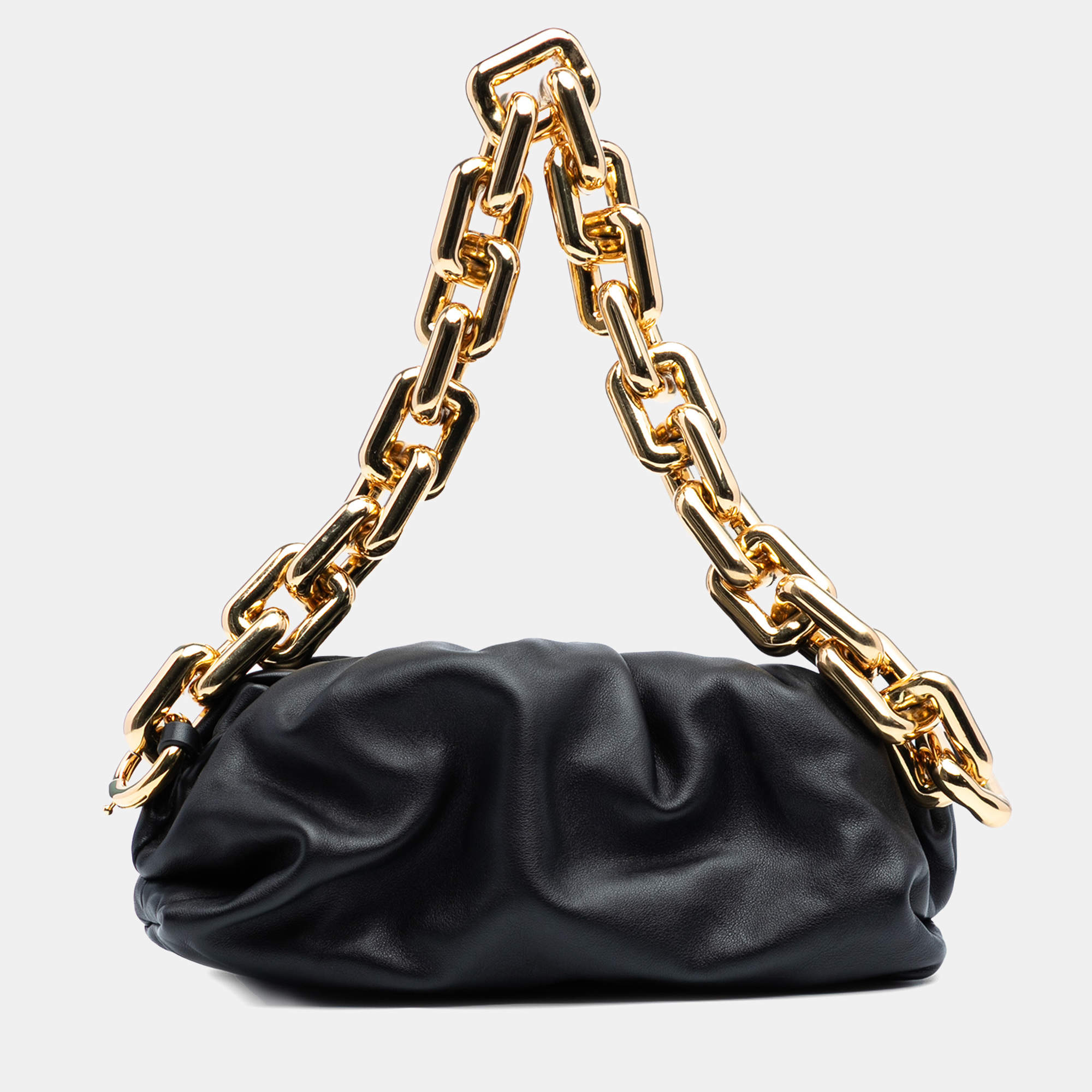 Pre Owned Bottega Veneta Black Small Lambskin Chain Pouch