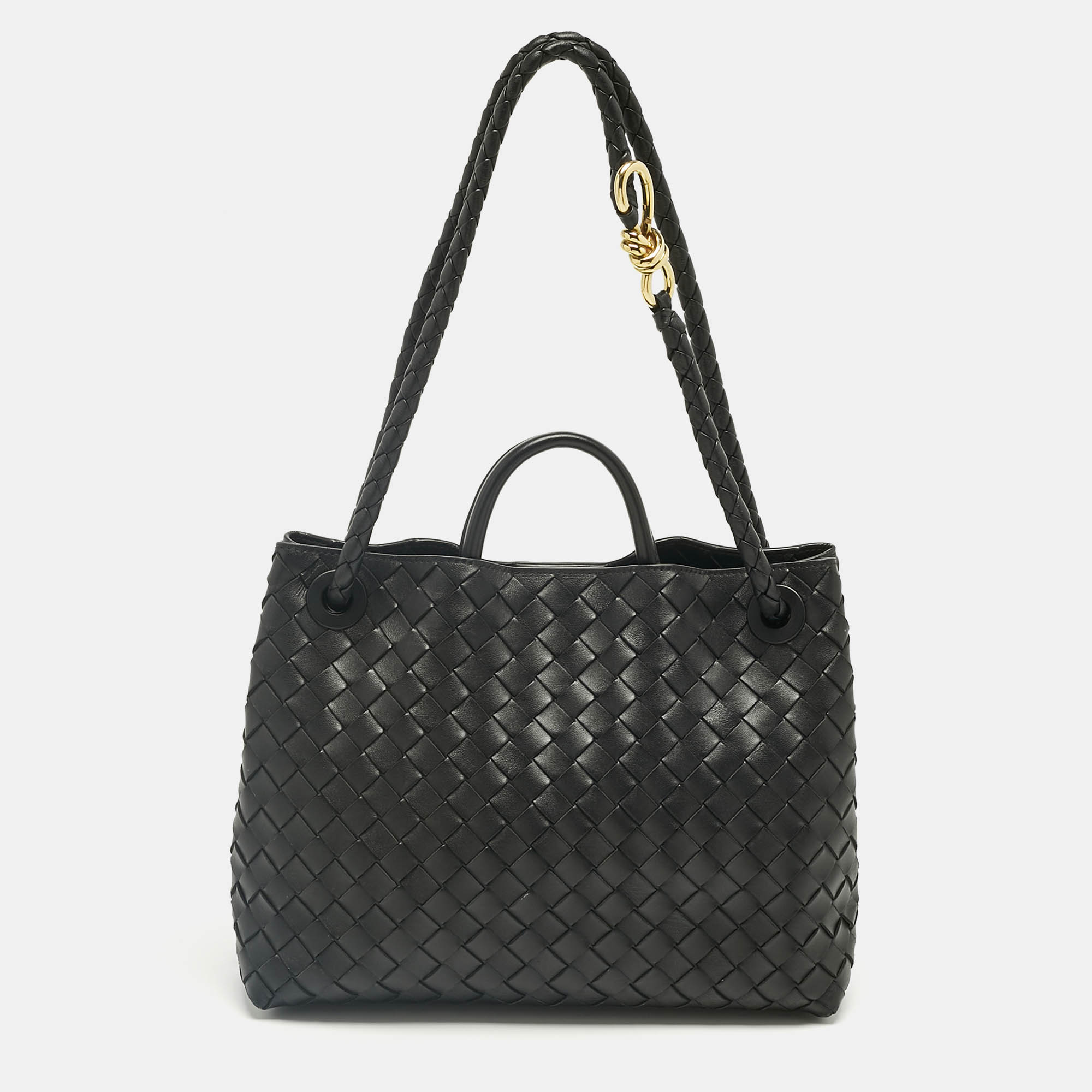 Pre Owned Bottega Veneta Black Intrecciato Leather Medium Andiamo Bag