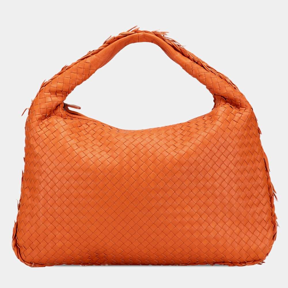 Pre Owned Bottega Veneta Orange Medium Nappa Intrecciato Fuzzy Veneta Hobo