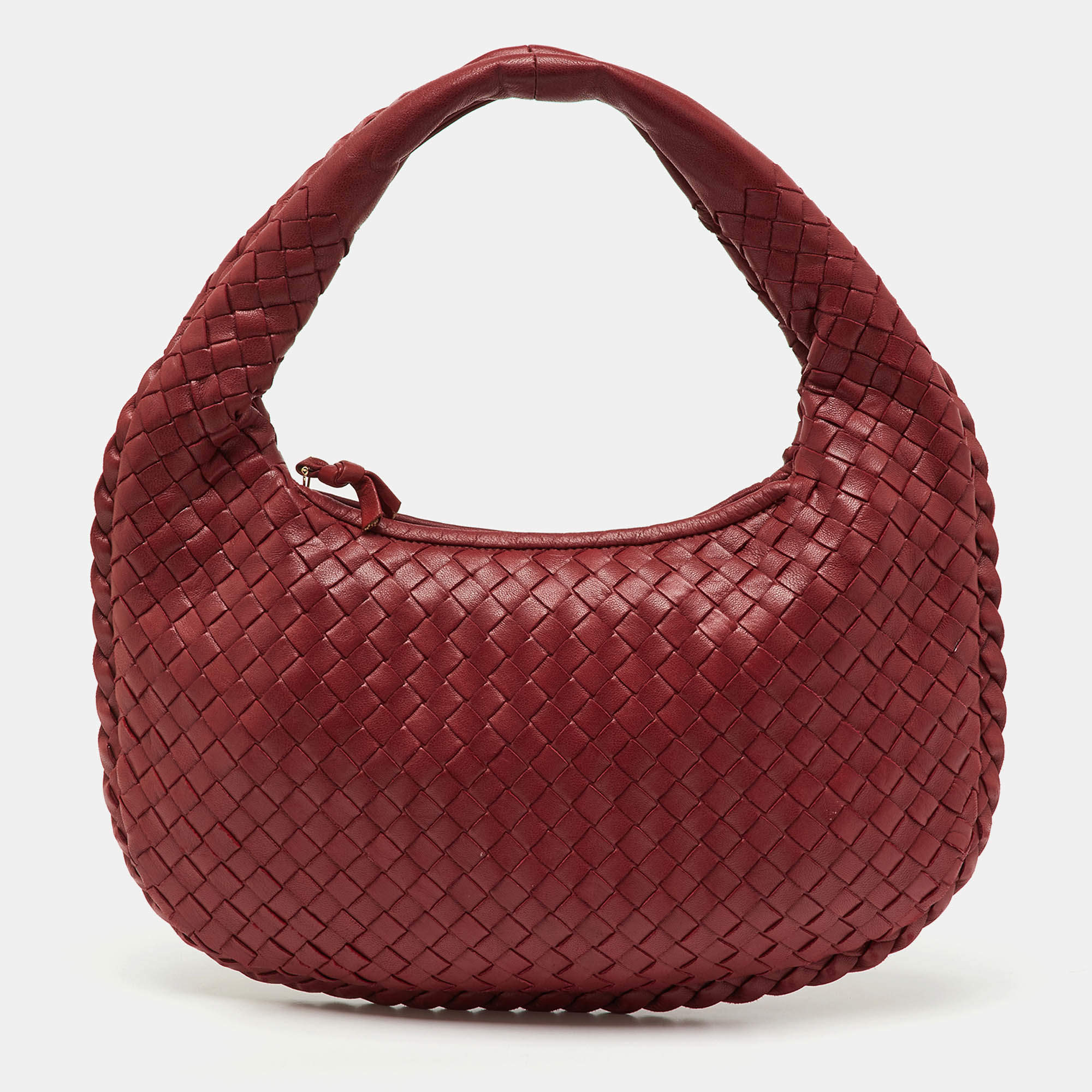 Pre Owned Bottega Veneta Red Intrecciato Leather Small Veneta Hobo