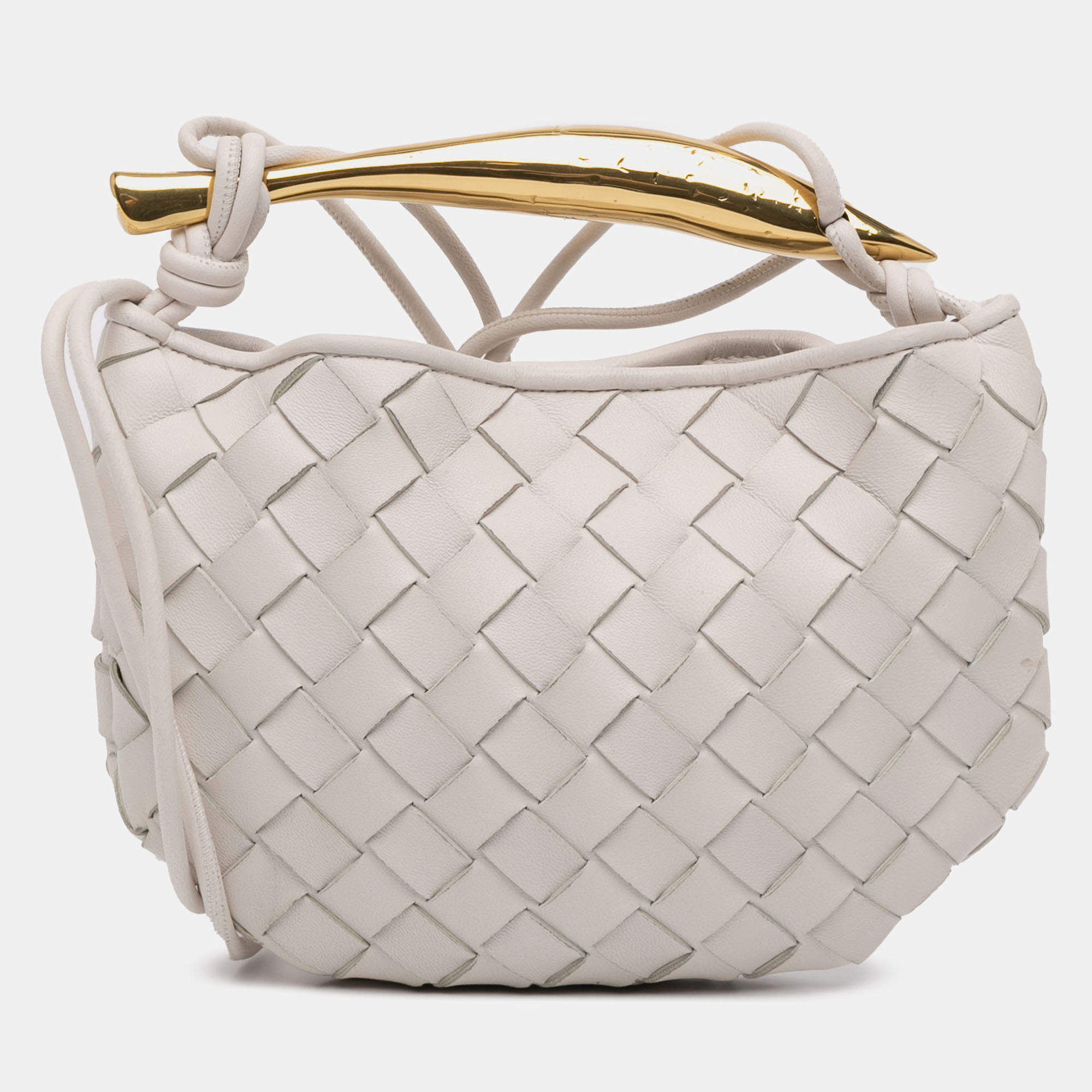 Pre Owned Bottega Veneta White Baby Lambskin Intrecciato Sardine