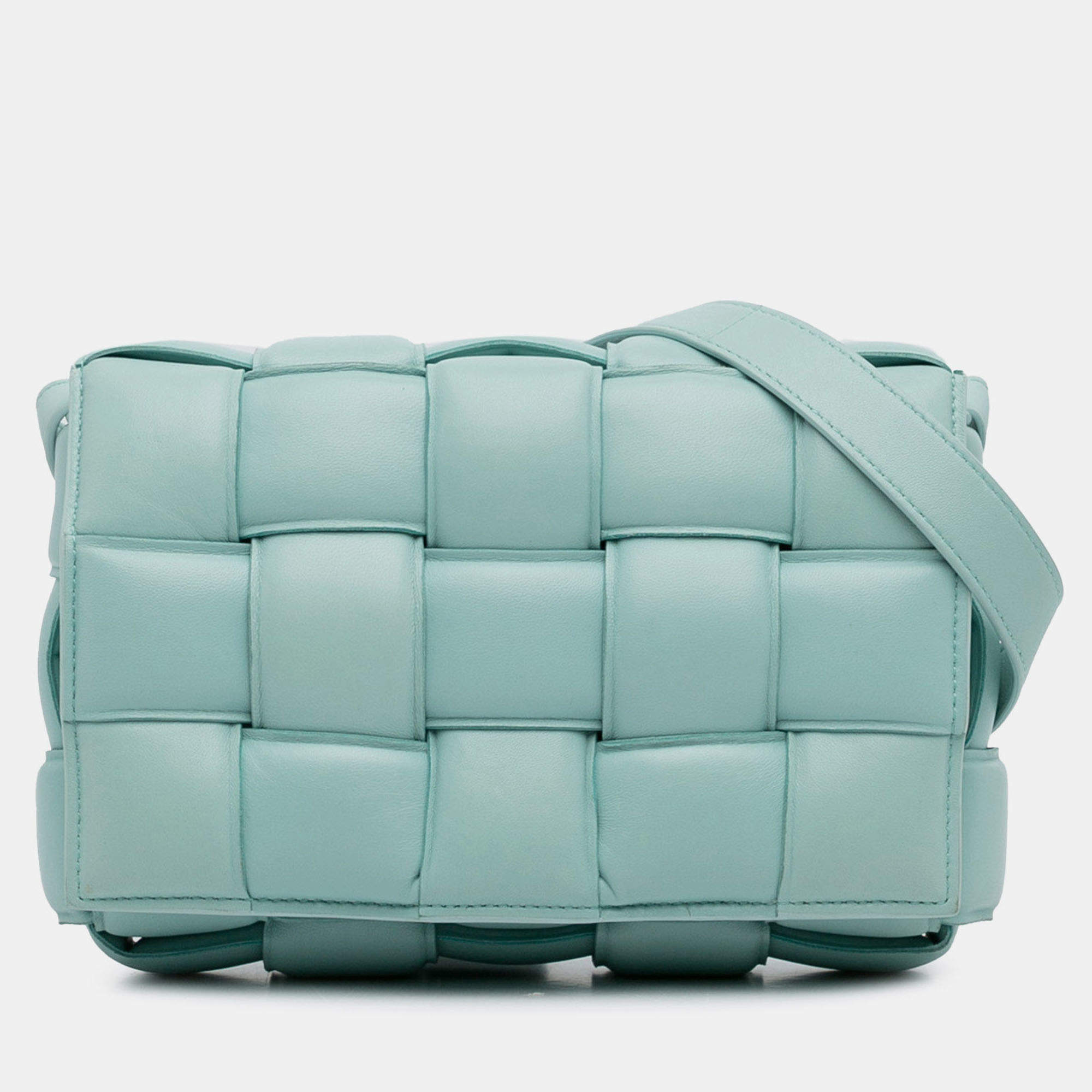Pre Owned Bottega Veneta Blue Nappa Intrecciato Padded Cassette Crossbody