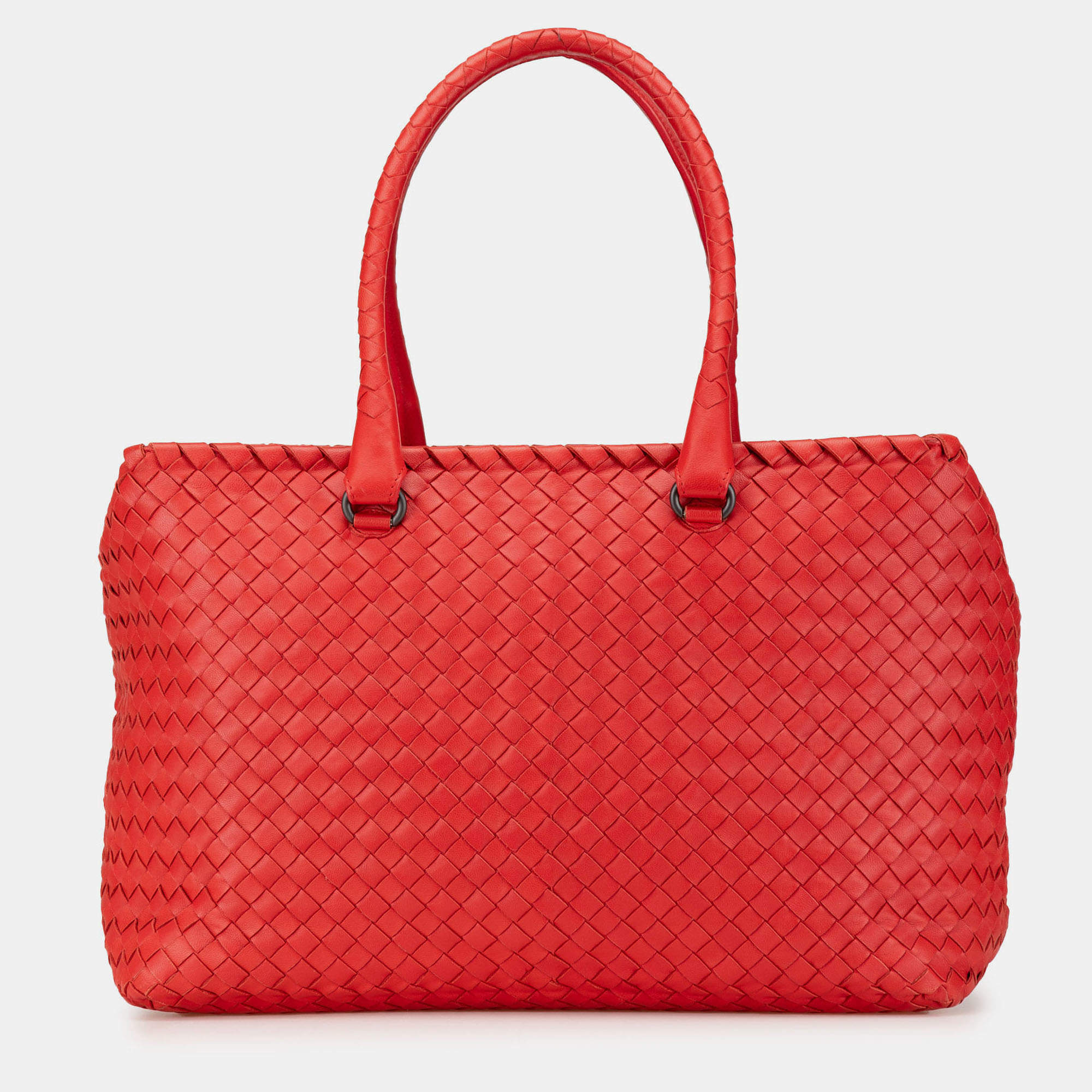 Pre Owned Bottega Veneta Red Nappa Intrecciato Brick Tote