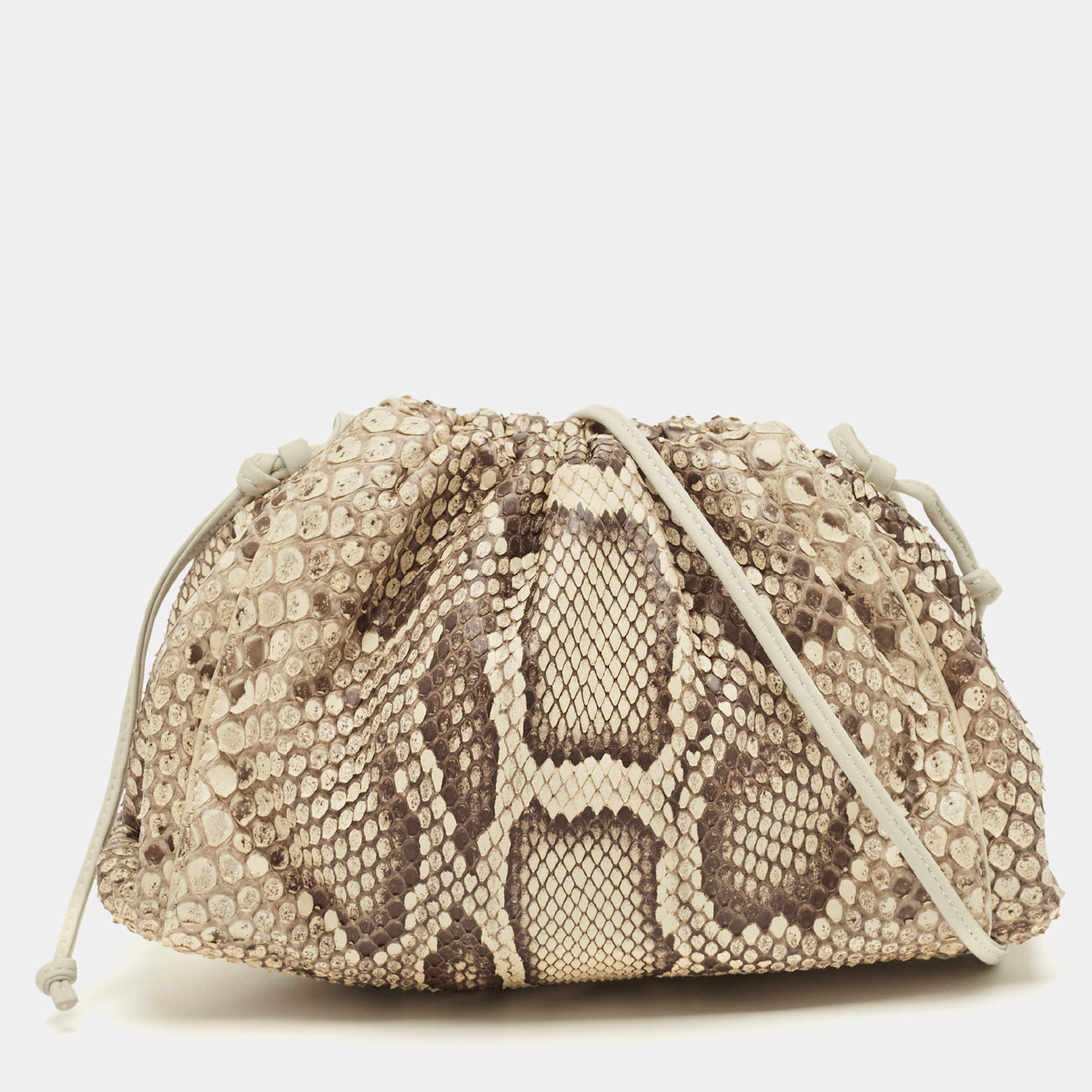 Pre Owned Bottega Veneta Beige Python Mini The Pouch Clutch