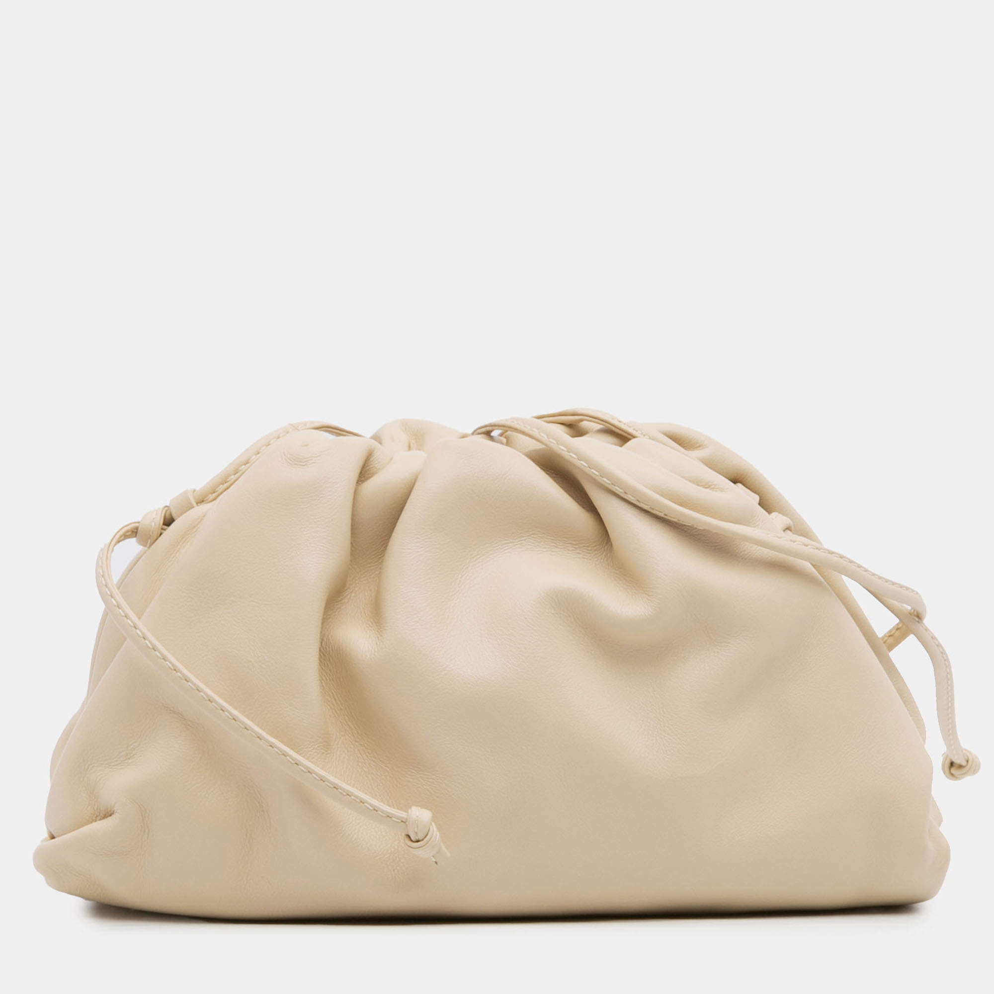 Pre Owned Bottega Veneta Beige Lambskin The Mini Pouch Crossbody