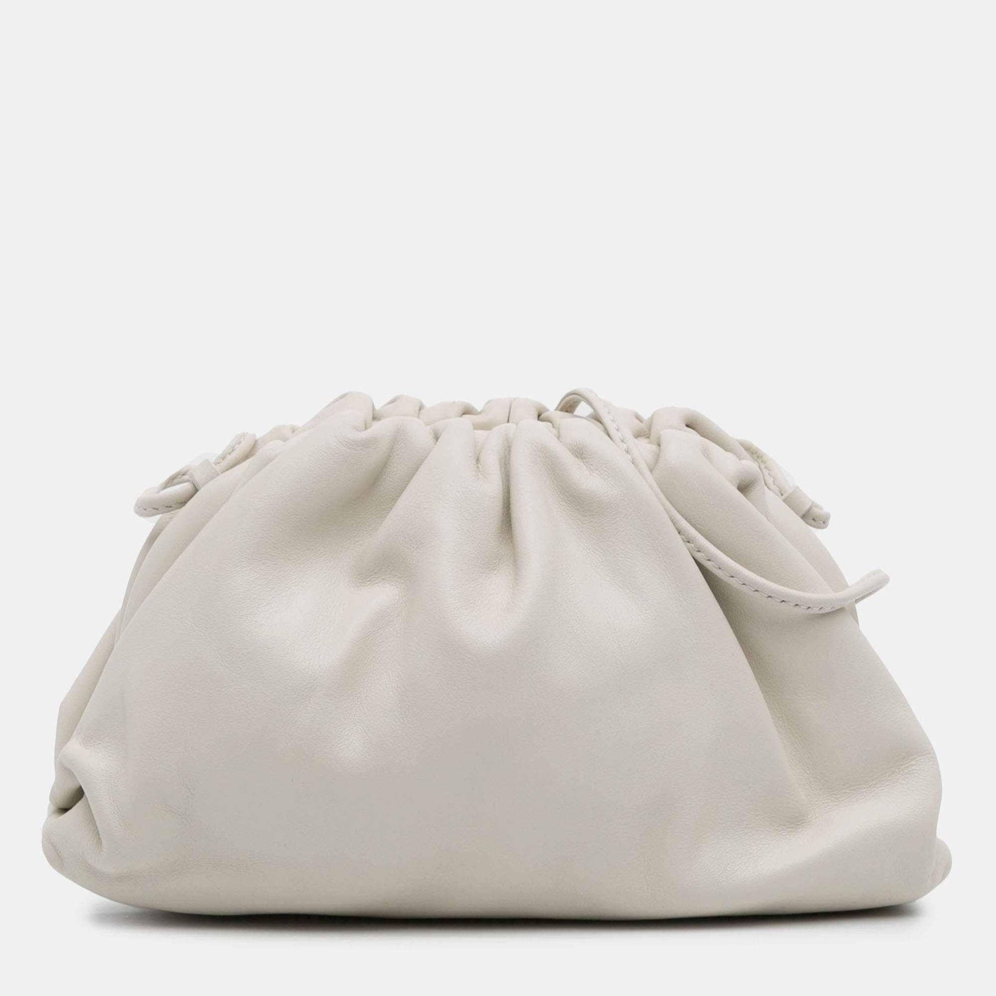Pre Owned Bottega Veneta White Lambskin The Mini Pouch Crossbody
